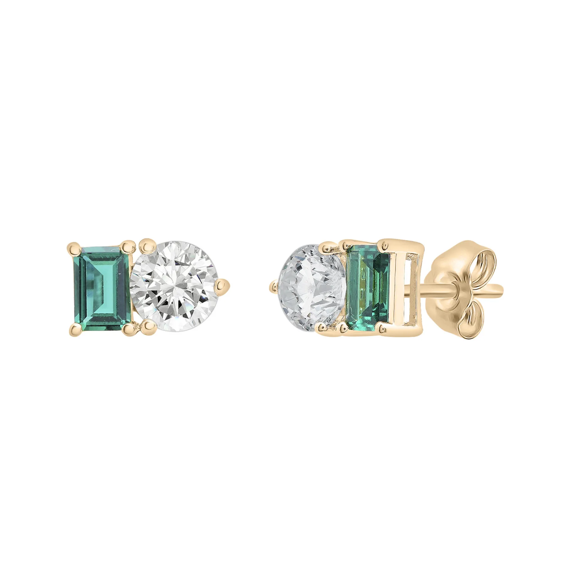 Lab-Created Emerald And Lab-Created White Sapphire Two-Stone Earrings In Vermeil