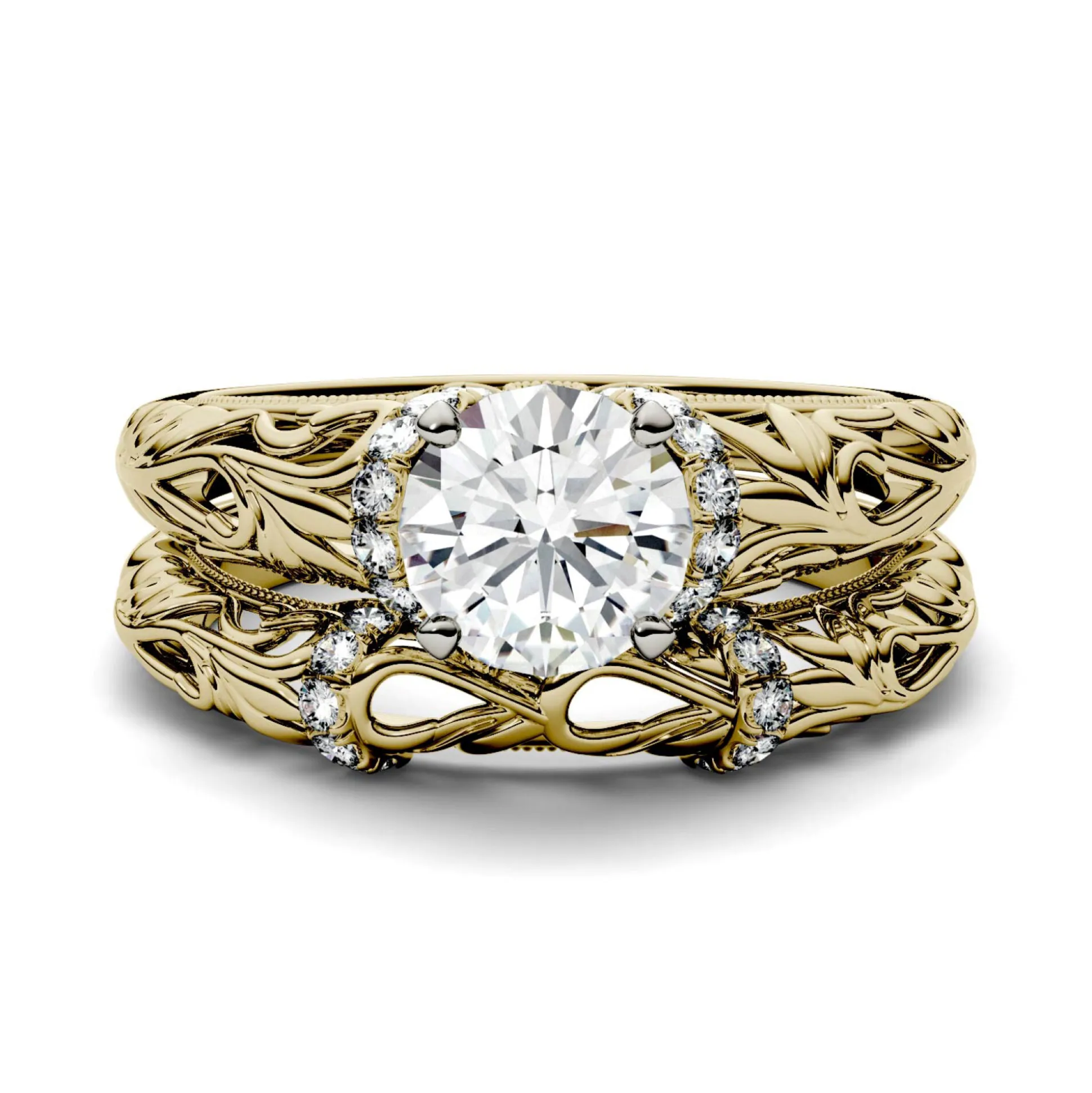 Lab-Created Moissanite Engagement Ring Set In 14K Yellow Gold (1-1/4 Ct. Tw.)