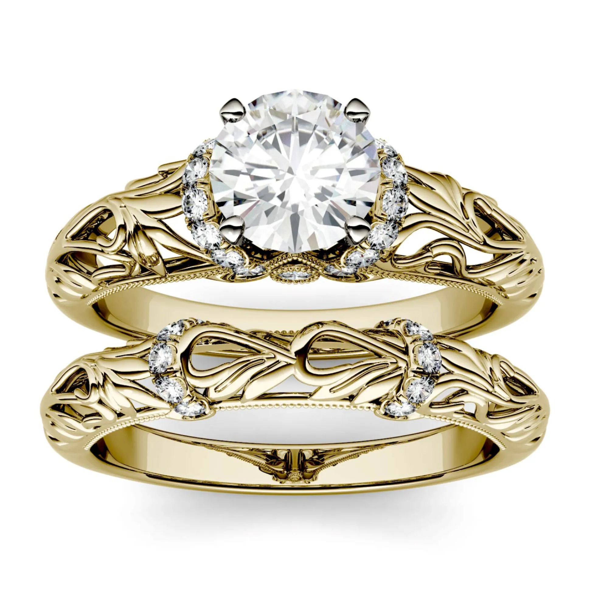 Lab-Created Moissanite Engagement Ring Set In 14K Yellow Gold (1-1/4 Ct. Tw.)