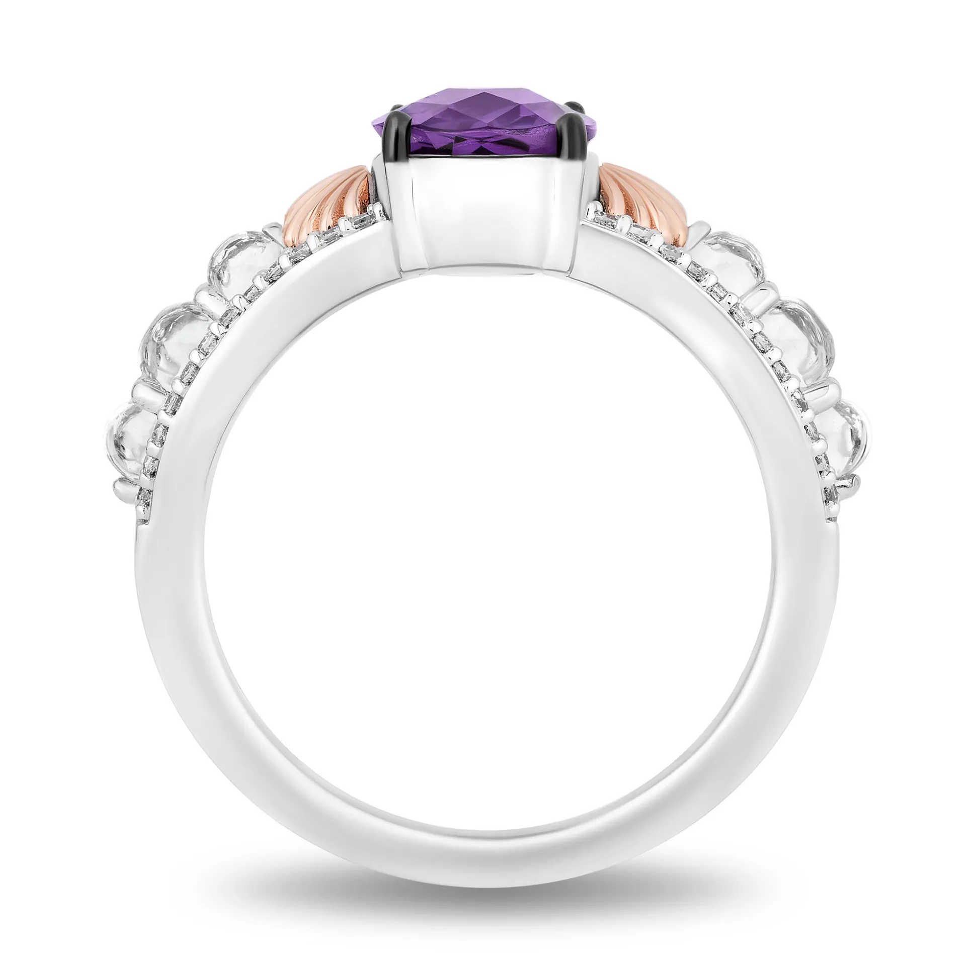 Little Mermaid Live Action Amethyst And Diamond Shell Ring In Sterling Silver And 10K Rose Gold (1/6 Ct. Tw.)