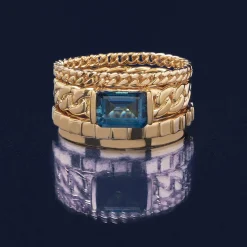 London Blue Topaz Curb Link Ring In Vermeil