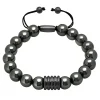 Men's Grey Hematite Beaded Bolo Bracelet In Stainless Steel