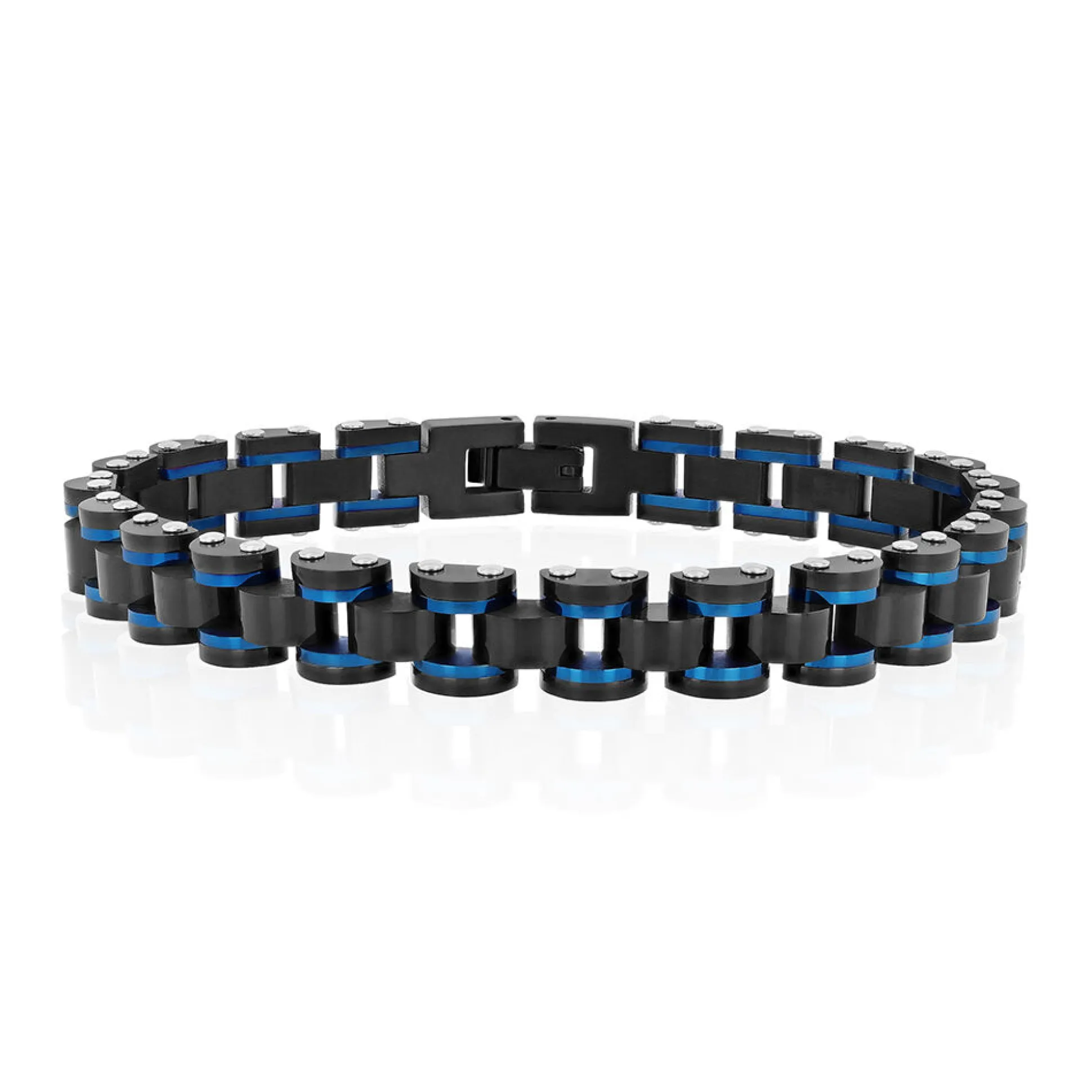 Men's Link Bracelet In Blue & Black Ion-Plated Stainless Steel