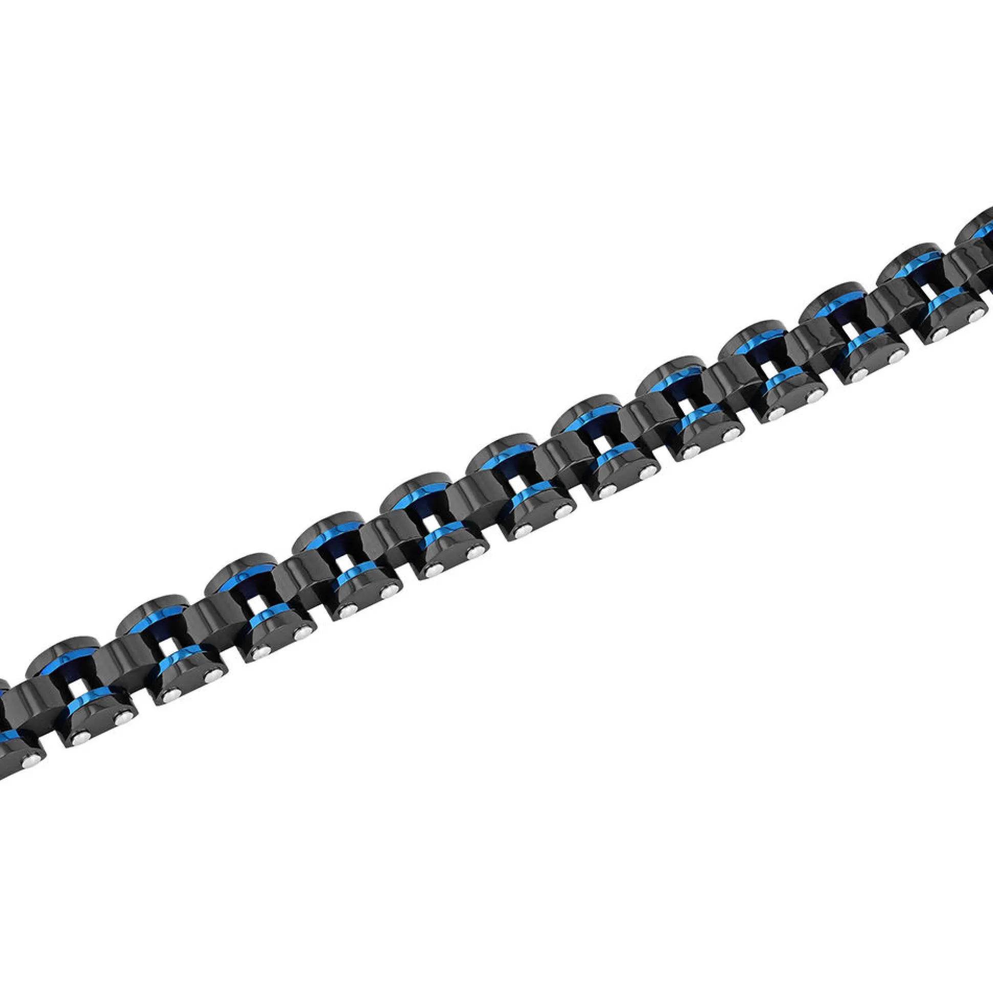 Men's Link Bracelet In Blue & Black Ion-Plated Stainless Steel