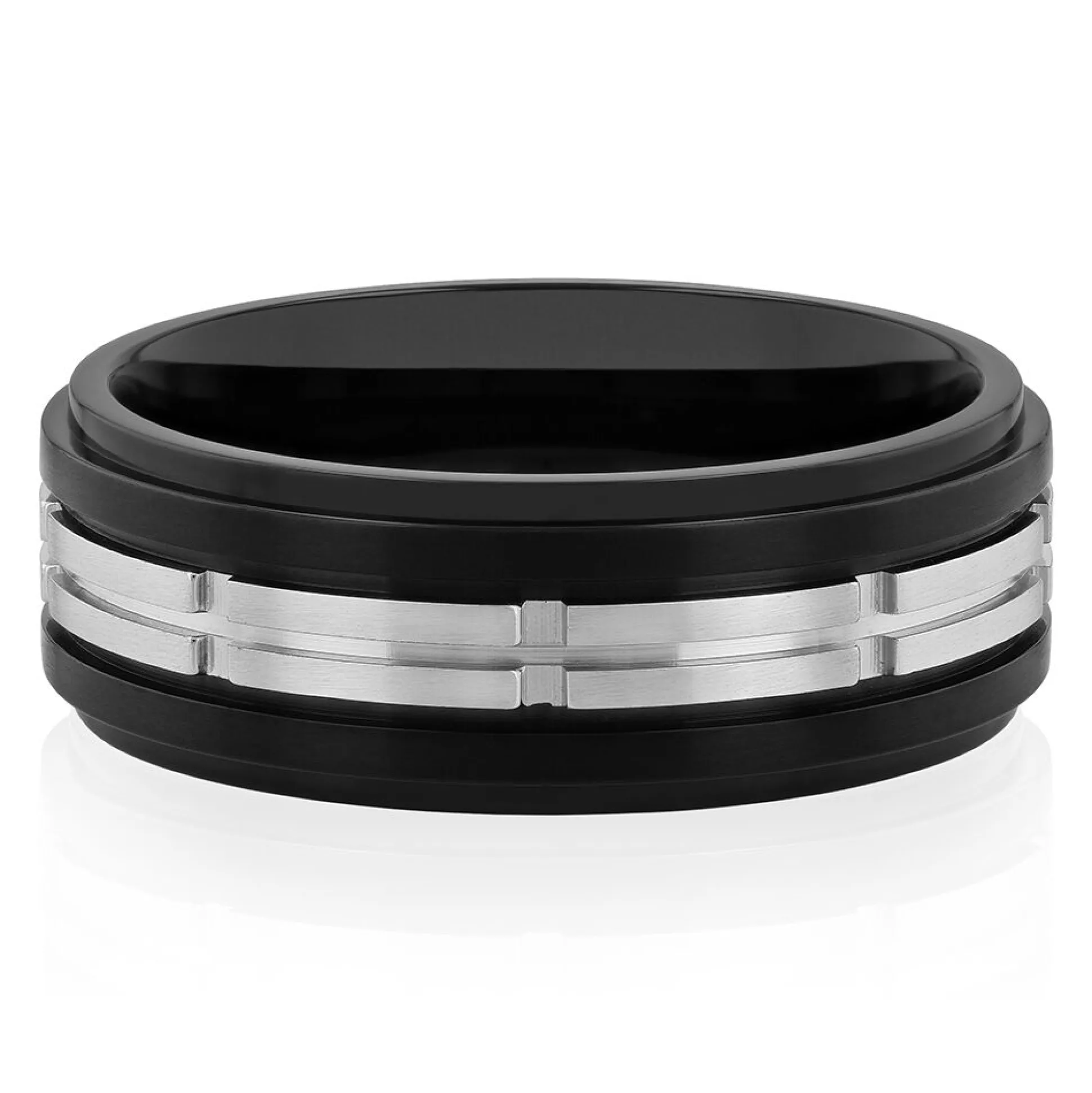 Men's Two-Tone Ring In Black Ion-Plated Stainless Steel, 8Mm