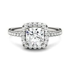 Moissanite Cushion-Cut Halo Ring
