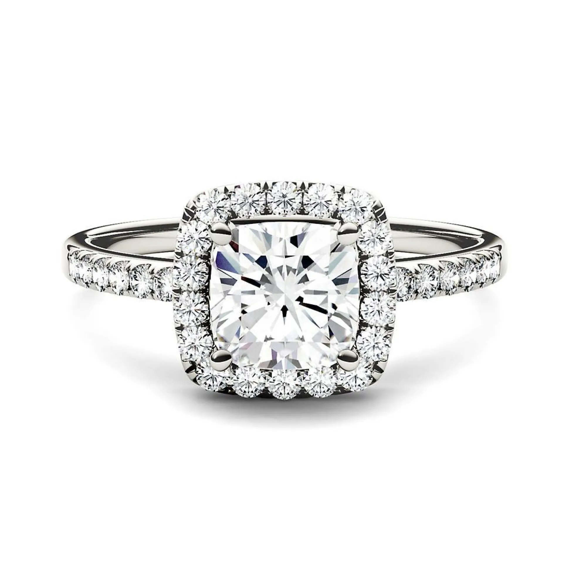 Moissanite Cushion-Cut Halo Ring