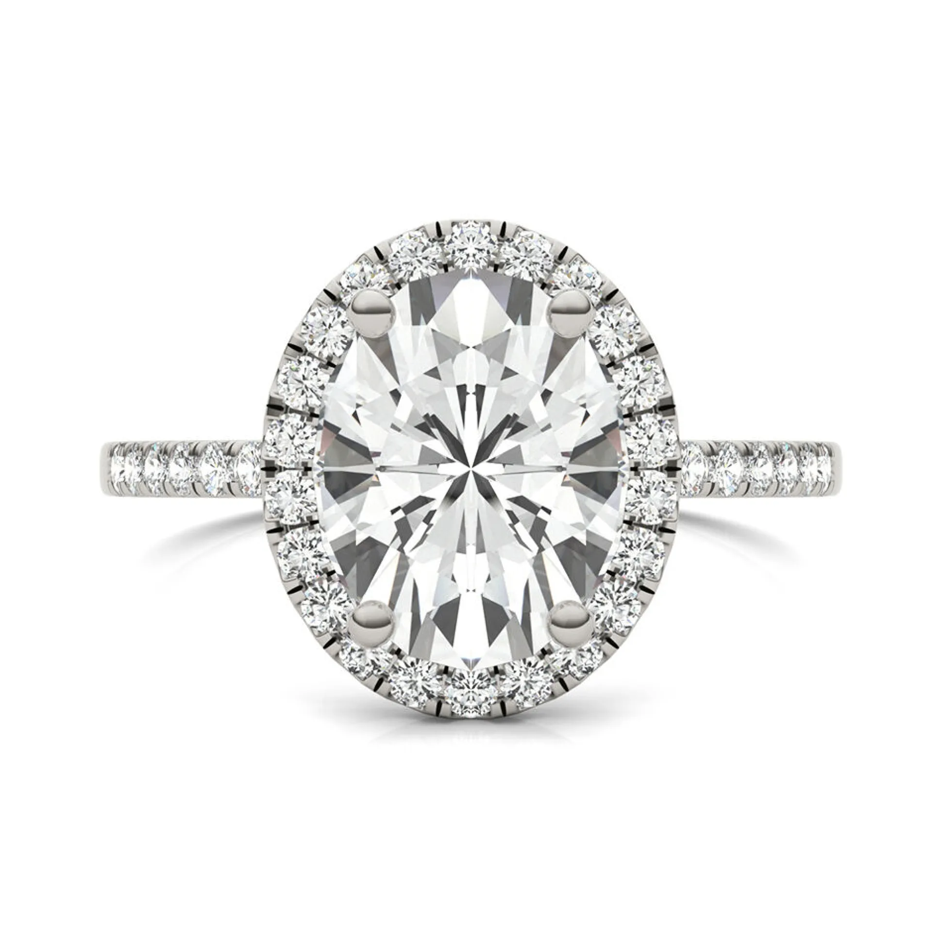 Moissanite Oval Halo Ring In 14K White Gold (3 1/3 Ct. Tw.)