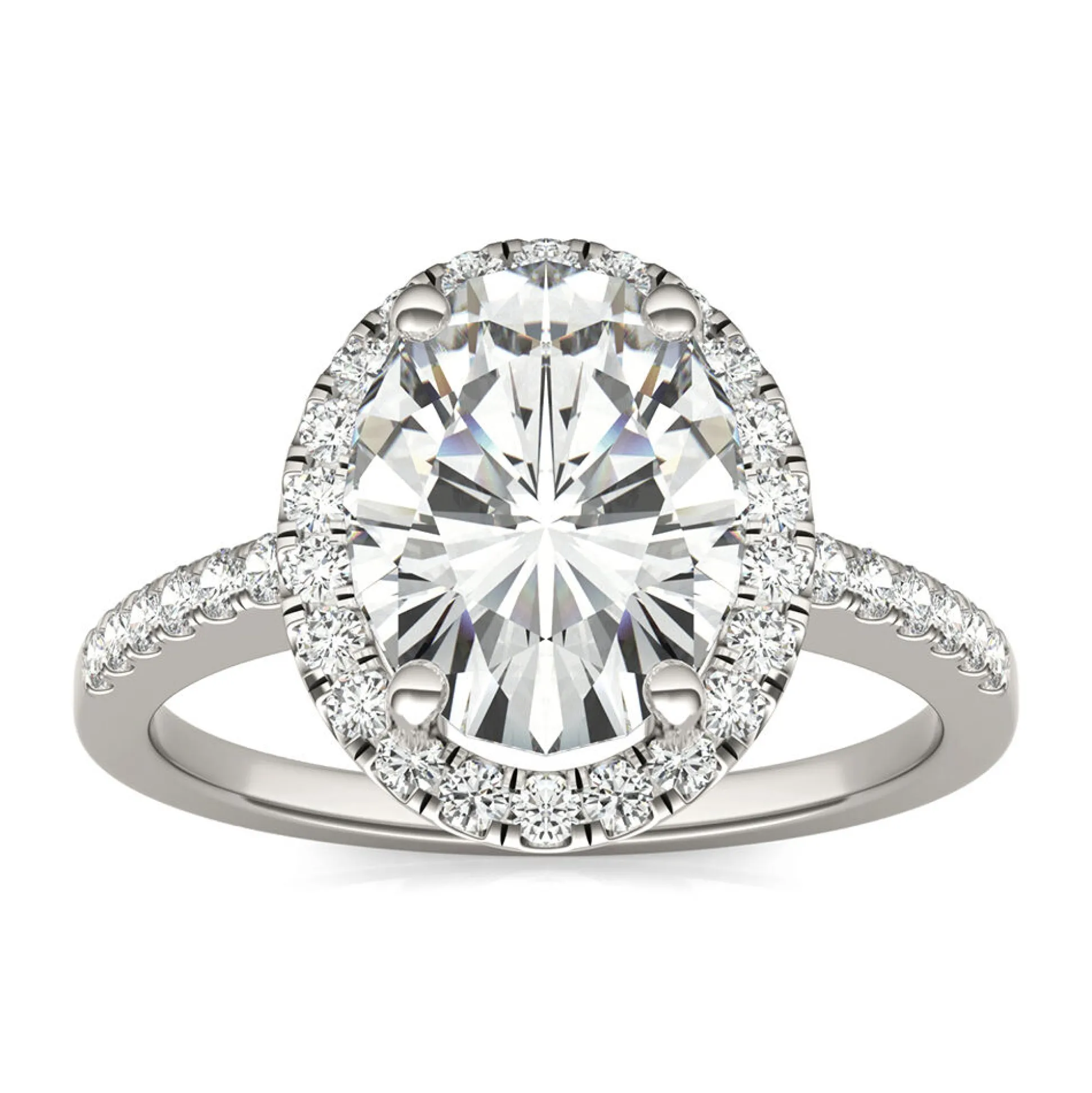 Moissanite Oval Halo Ring In 14K White Gold (3 1/3 Ct. Tw.)