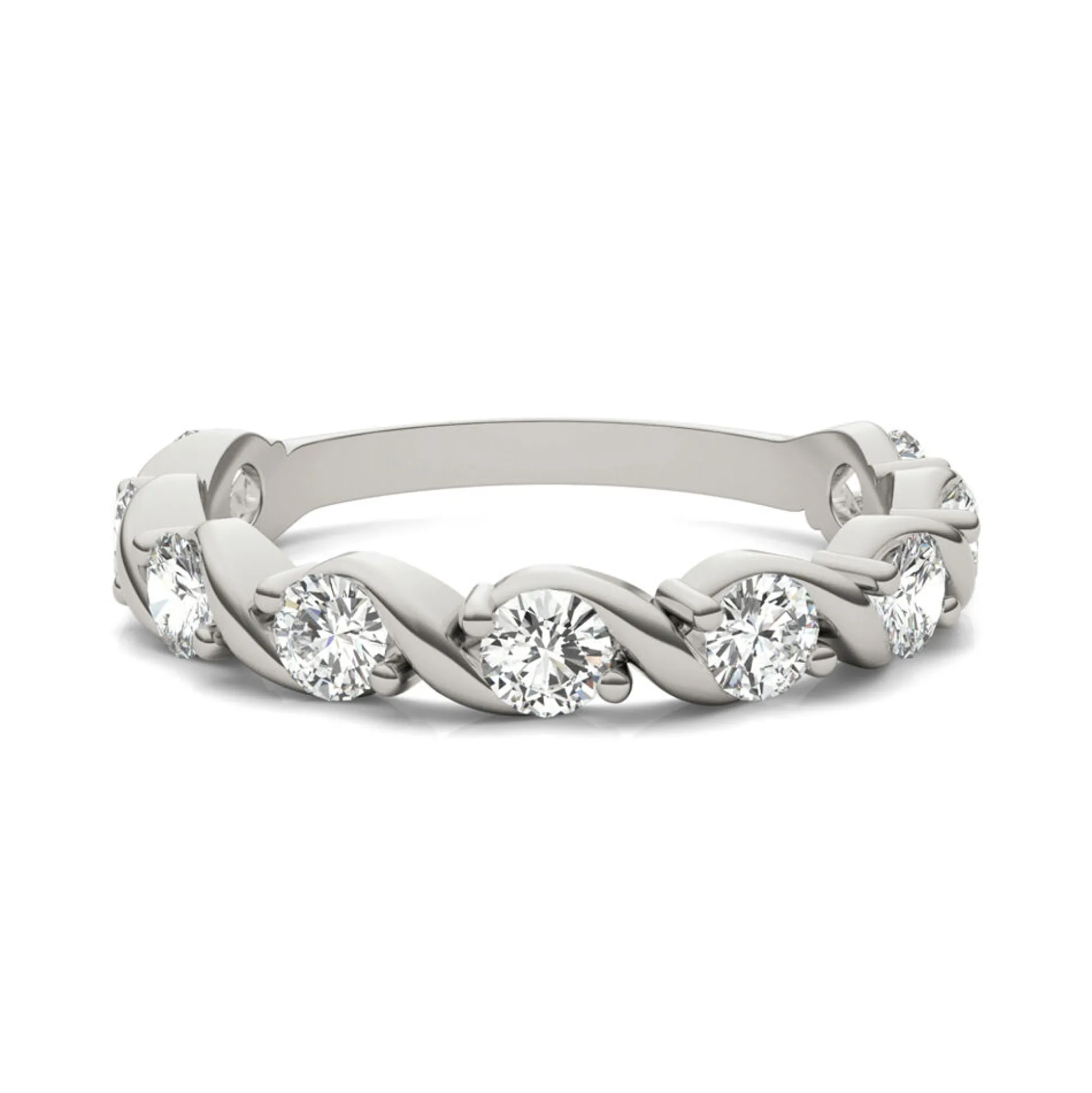 Moissanite Swirl Band In 14K White Gold