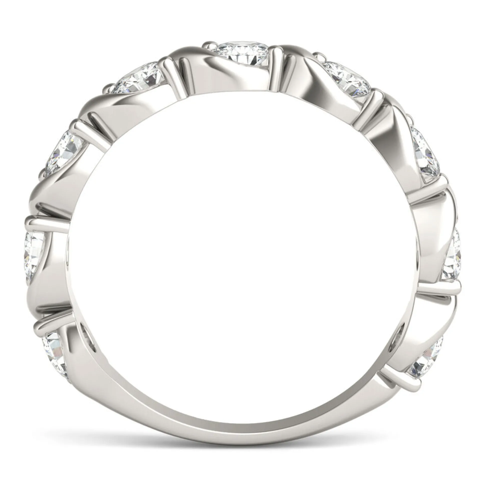 Moissanite Swirl Band In 14K White Gold