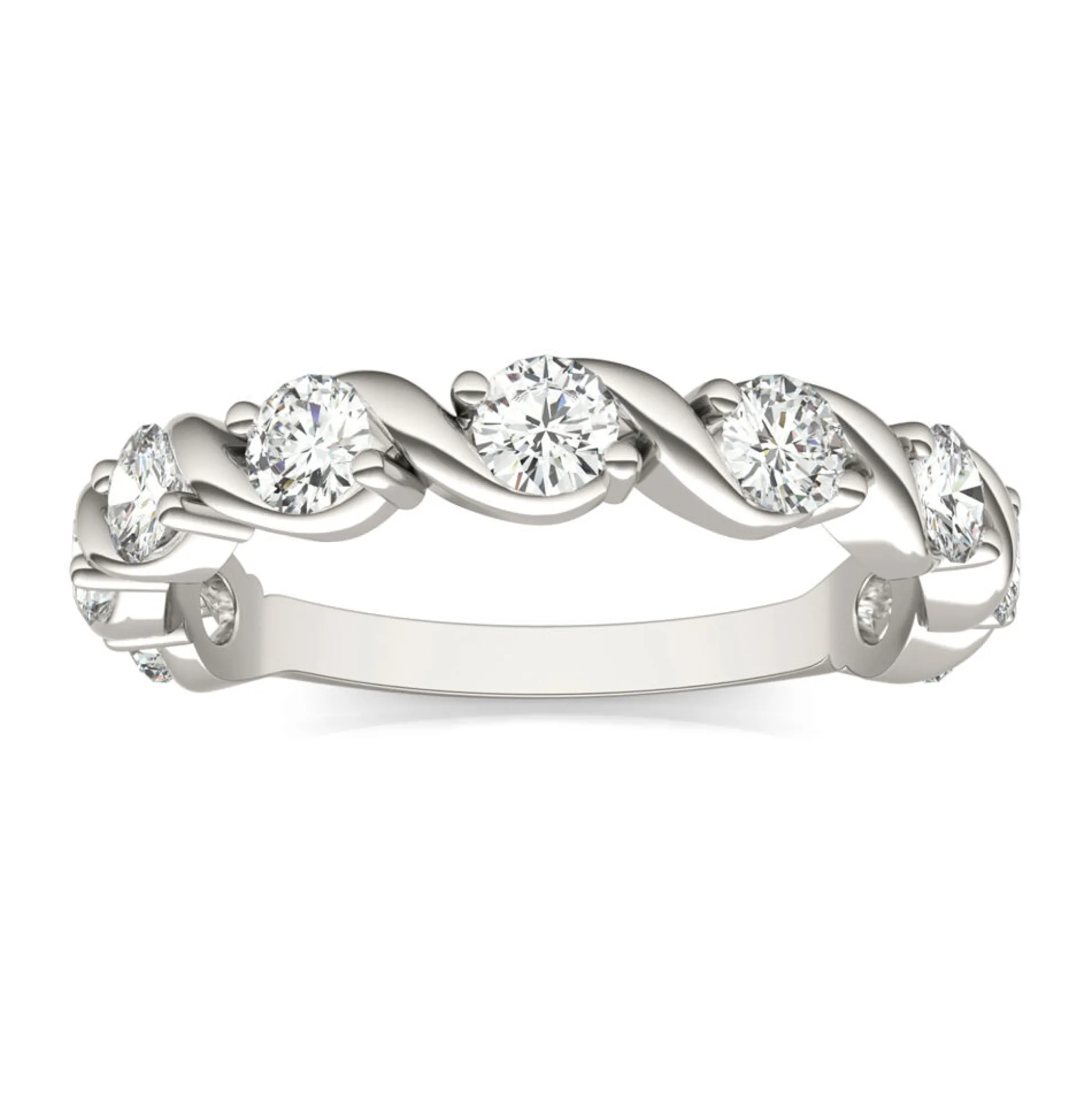 Moissanite Swirl Band In 14K White Gold