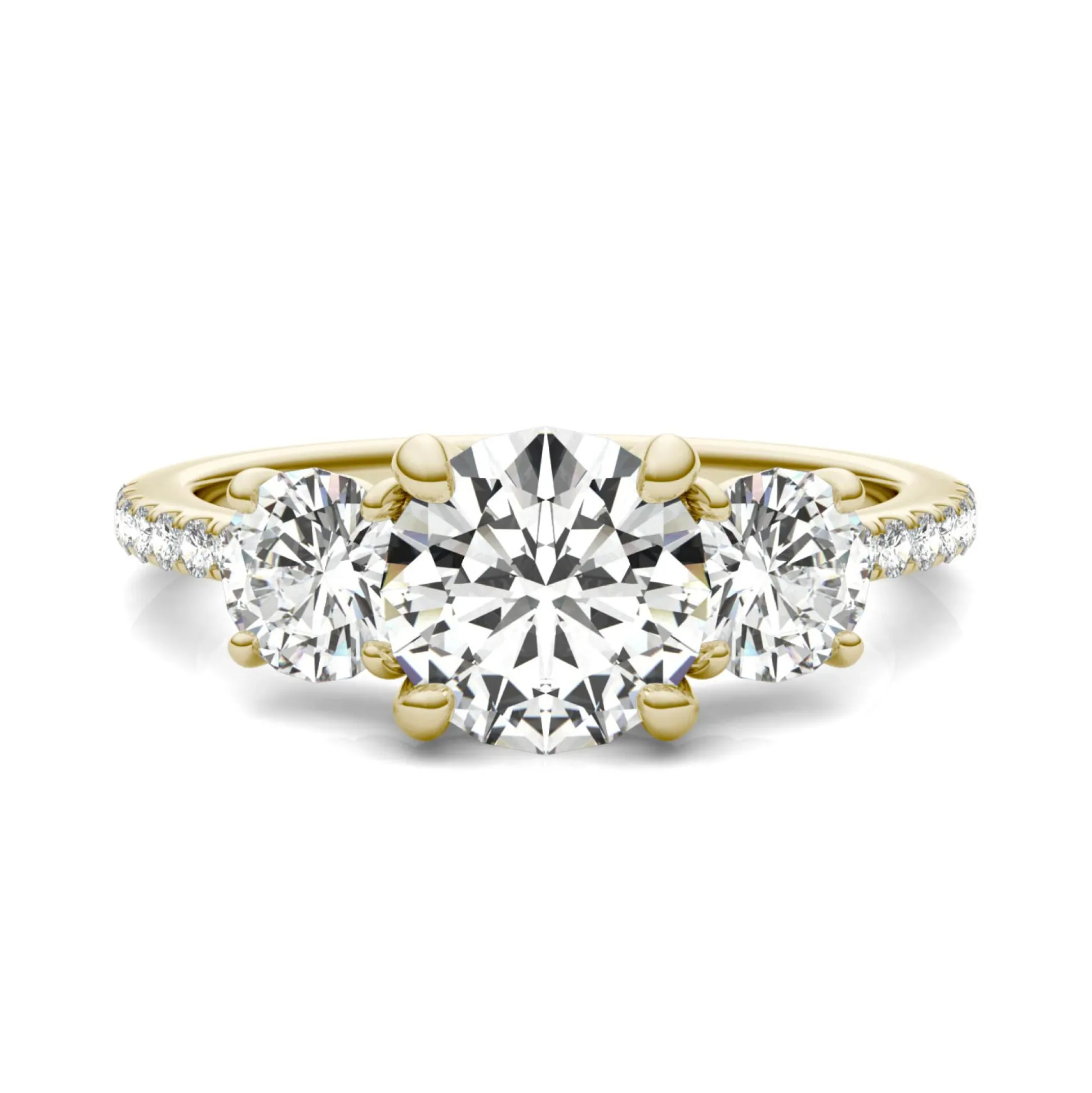 Moissanite Three-Stone Ring In 14K Yellow Gold (2 1/7 Ct. Tw.)
