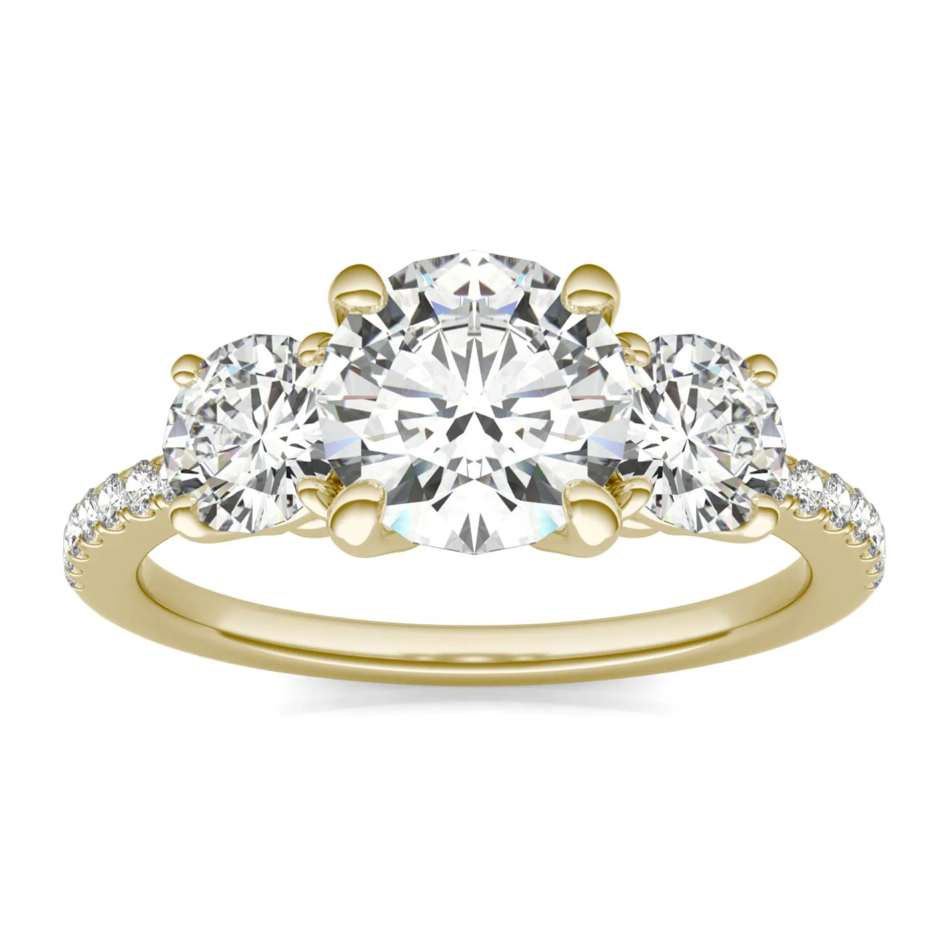 Moissanite Three-Stone Ring In 14K Yellow Gold (2 1/7 Ct. Tw.)