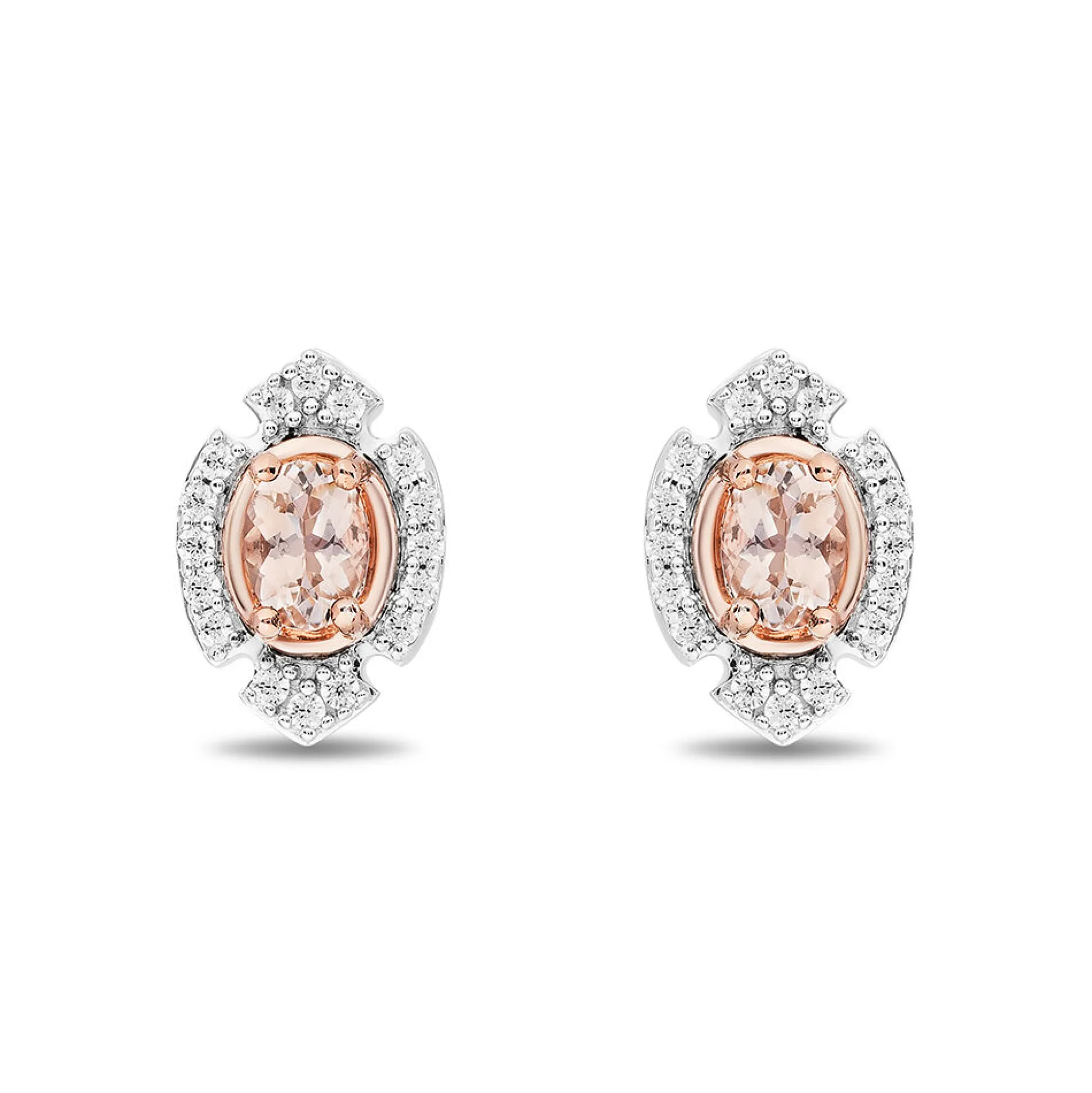 Morganite & Diamond Aurora Earring In Sterling Silver And 10K Rose Gold (1/10 Ct. Tw.)