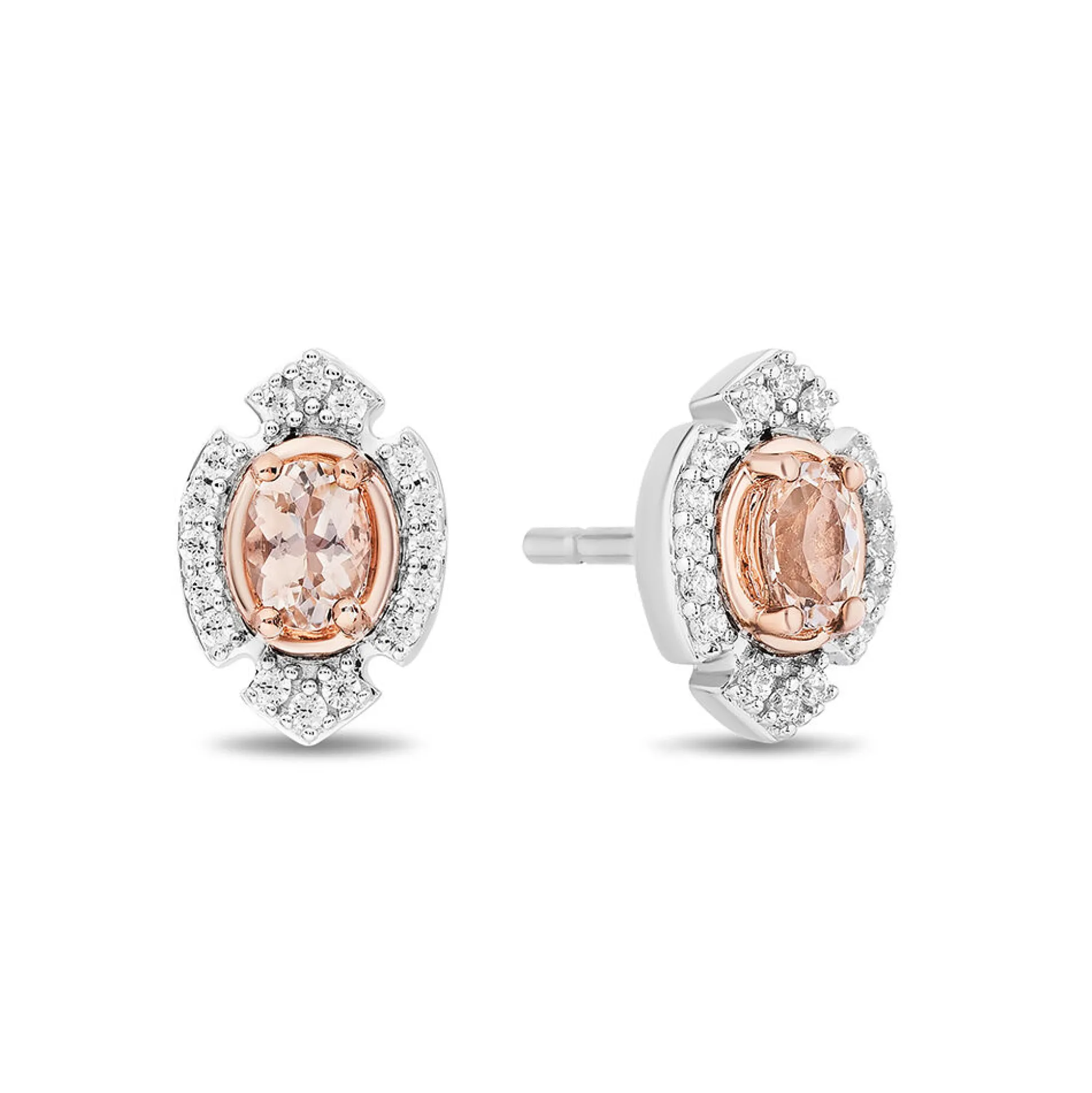 Morganite & Diamond Aurora Earring In Sterling Silver And 10K Rose Gold (1/10 Ct. Tw.)