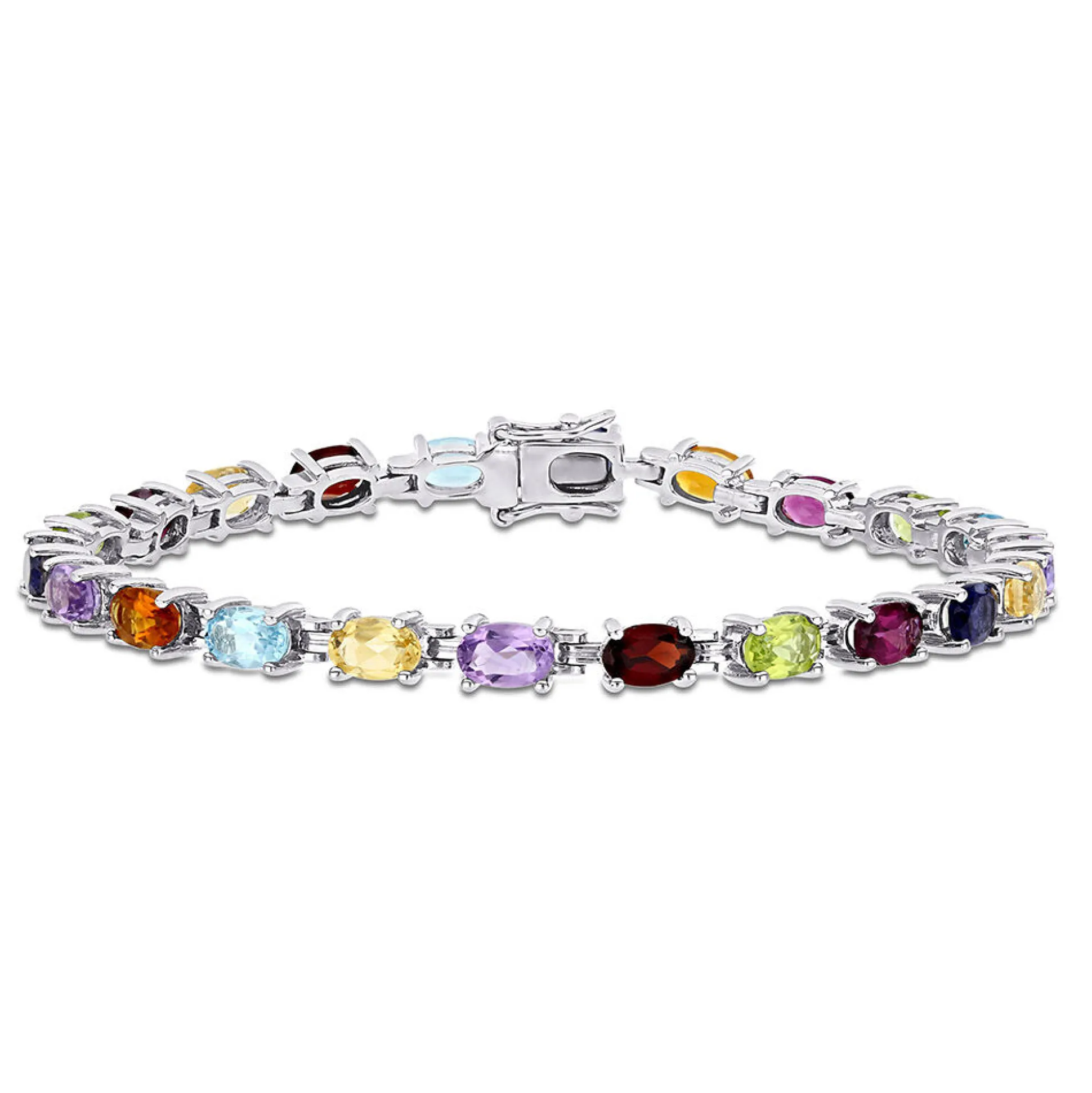 Multi-Gemstone Rainbow Bracelet In Sterling Silver