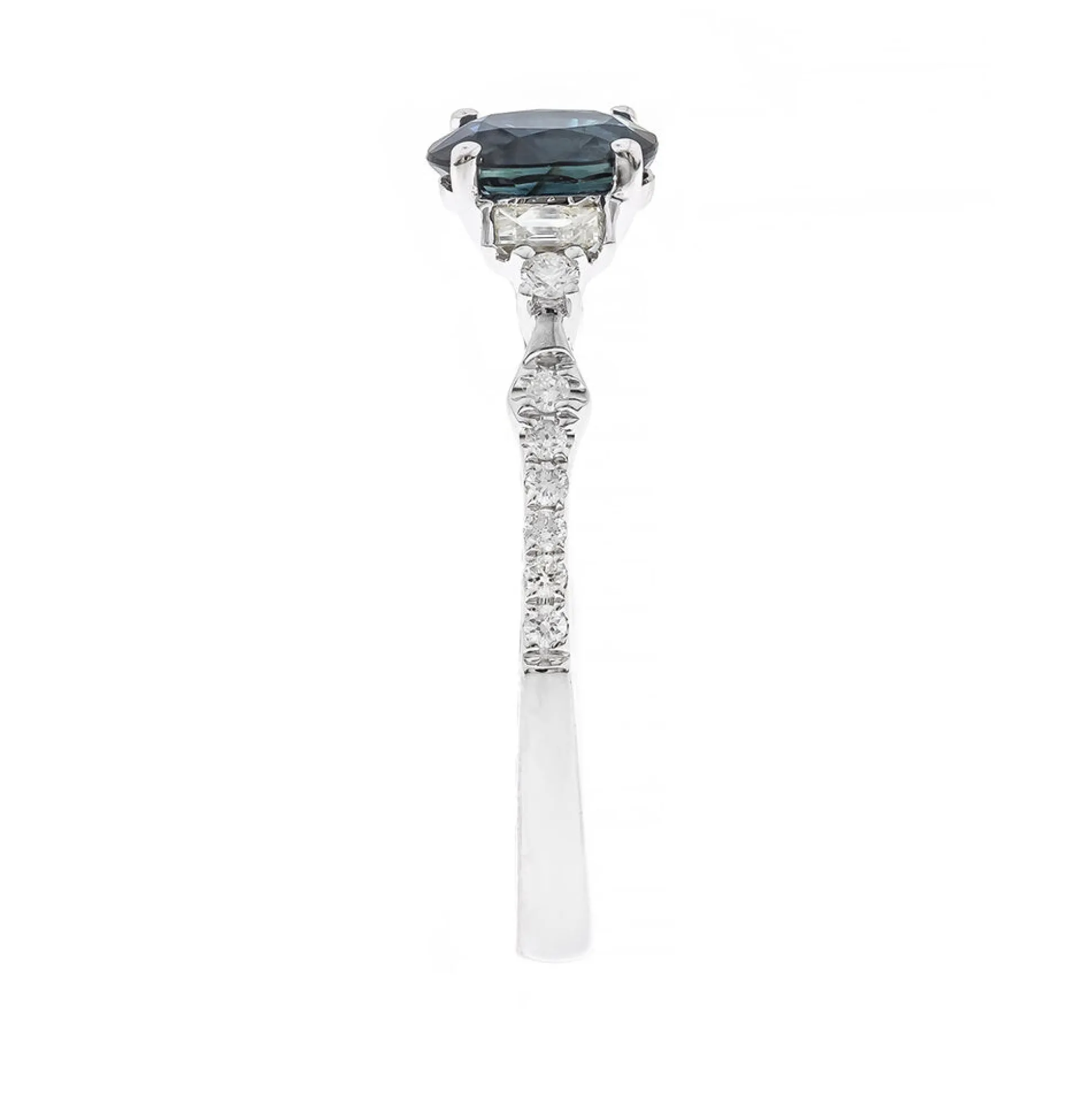 Oval Blue Sapphire & Baguette Diamond Engagement Ring In 14K White Gold (1/4 Ct. Tw.)