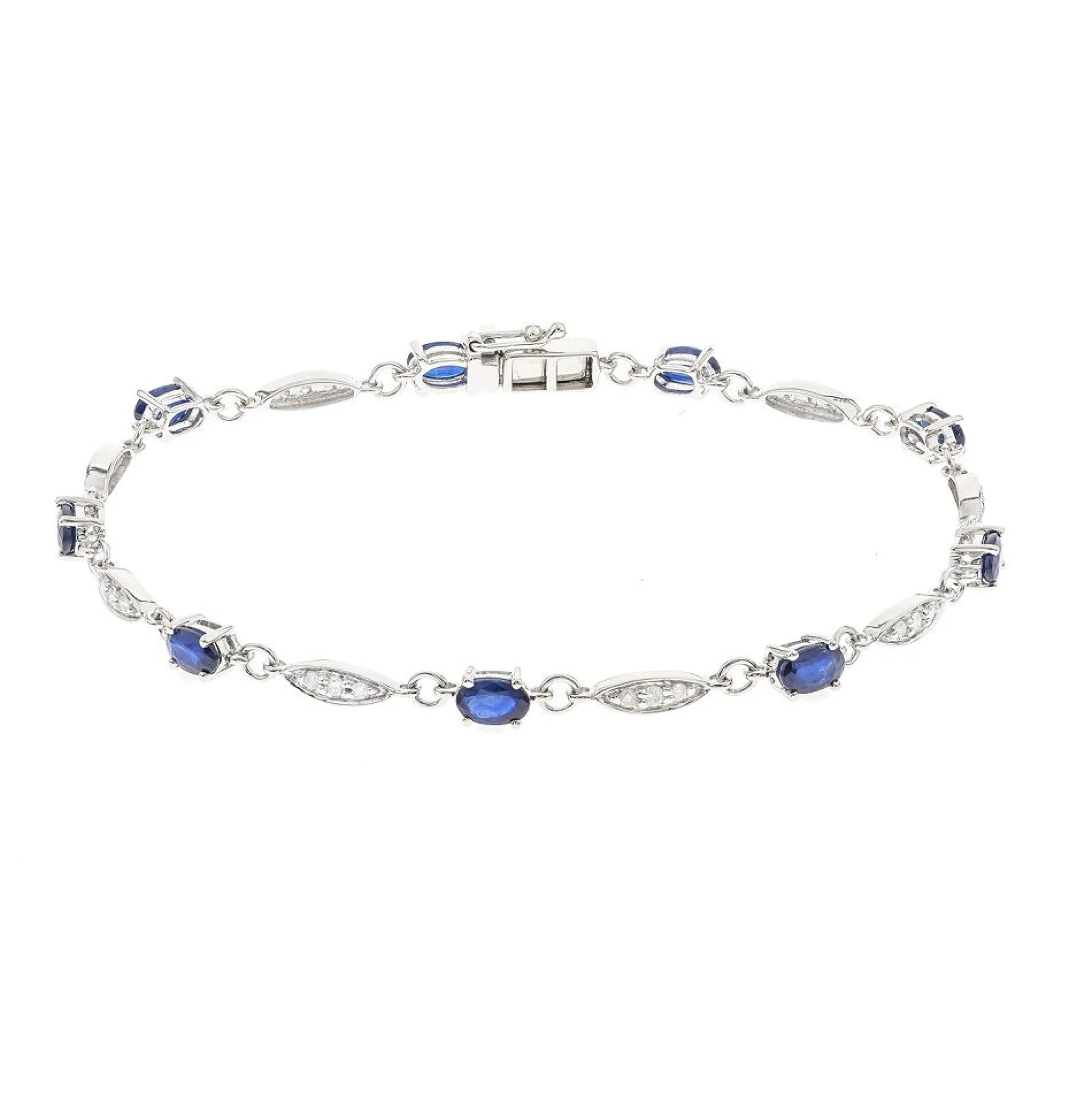 Oval Blue Sapphire And Diamond Bracelet In 10K White Gold (1/3 Ct. Tw.)