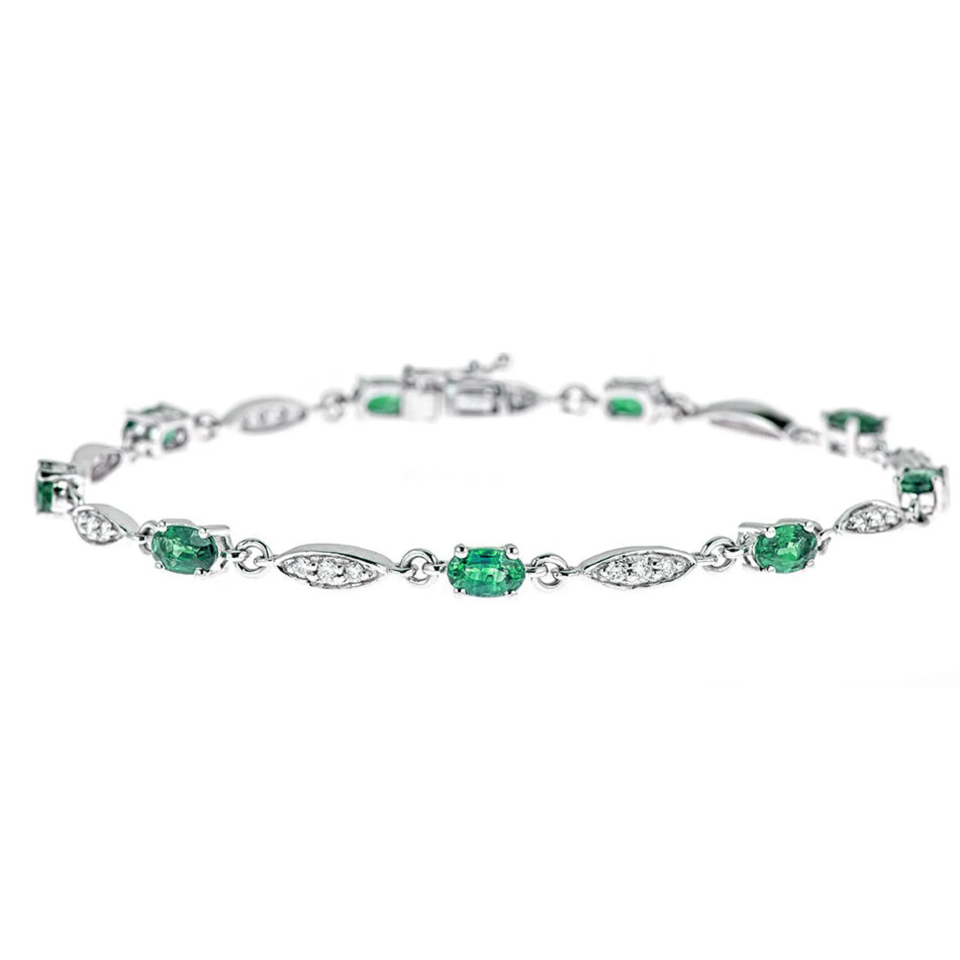 Oval Emerald And Diamond Bracelet In 10K White Gold (1/3 Ct. Tw.)