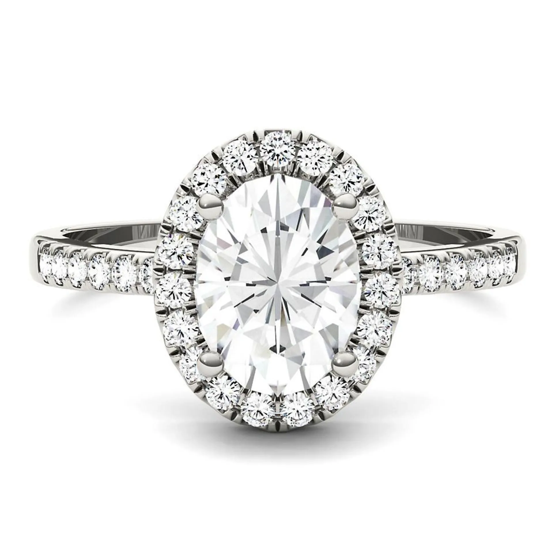 Oval Moissanite Halo Ring In 14K White Gold (1 7/8 Ct. Tw.)