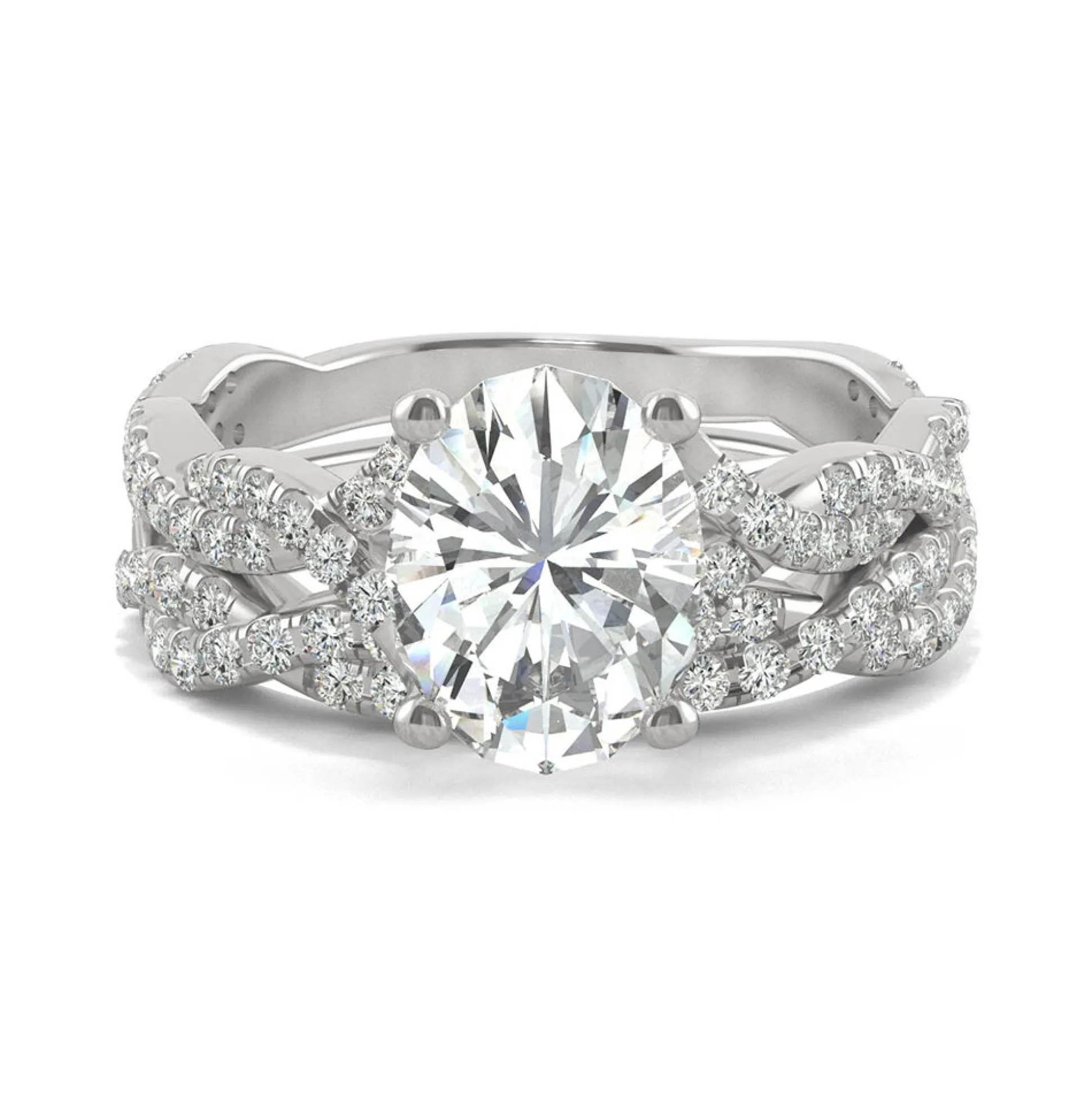 Oval Moissanite Ring Set In 14K White Gold (2 7/8 Ct. Tw.)