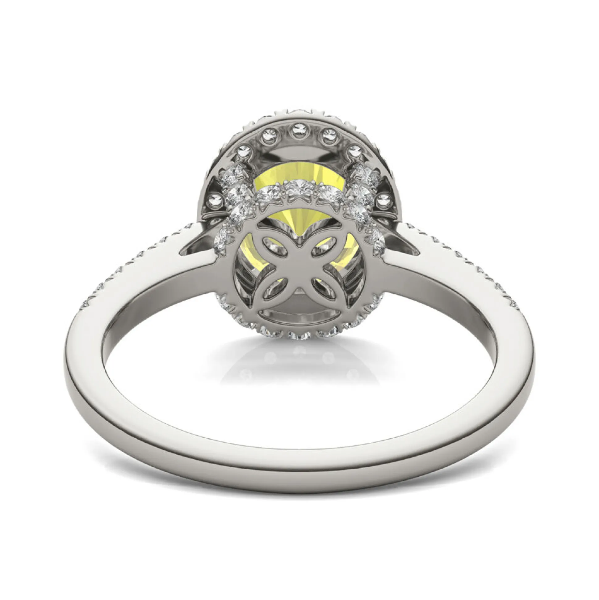 Oval Yellow Moissanite Halo Ring In 14K White Gold