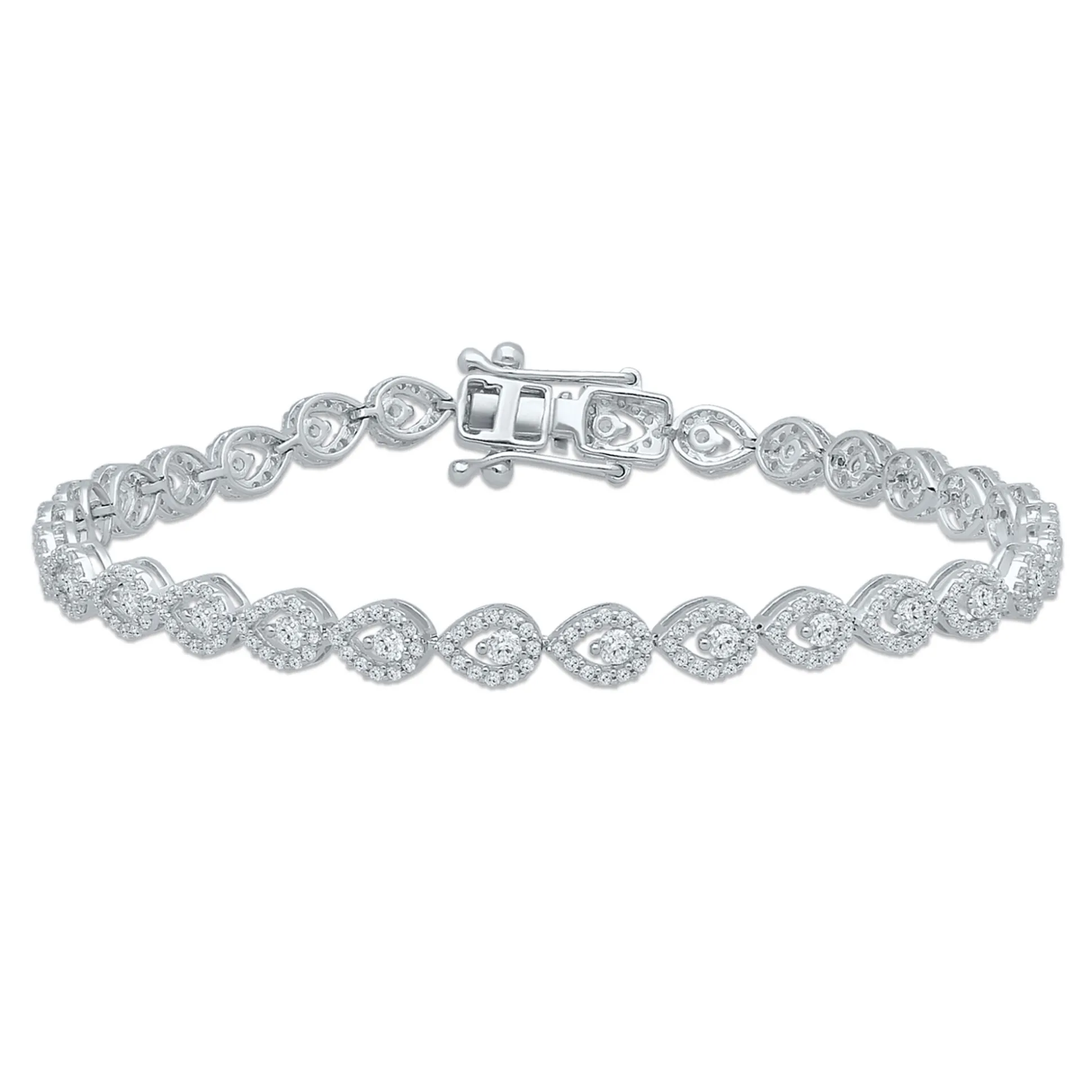 Pear-Shaped Halo Diamond Line Bracelet In 10K White Gold (2 Ct. Tw.)