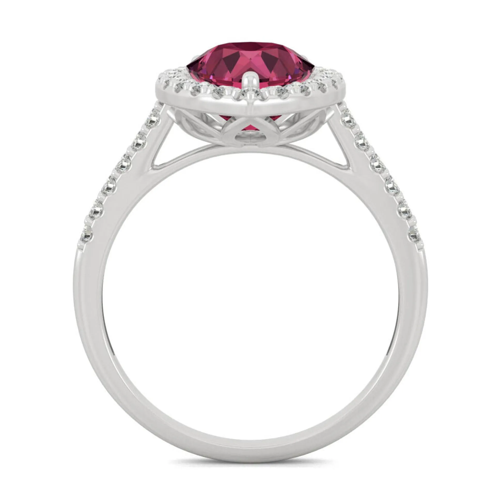 Pear-Shaped Lab Created Ruby & Moissanite Halo Ring In 14K White Gold
