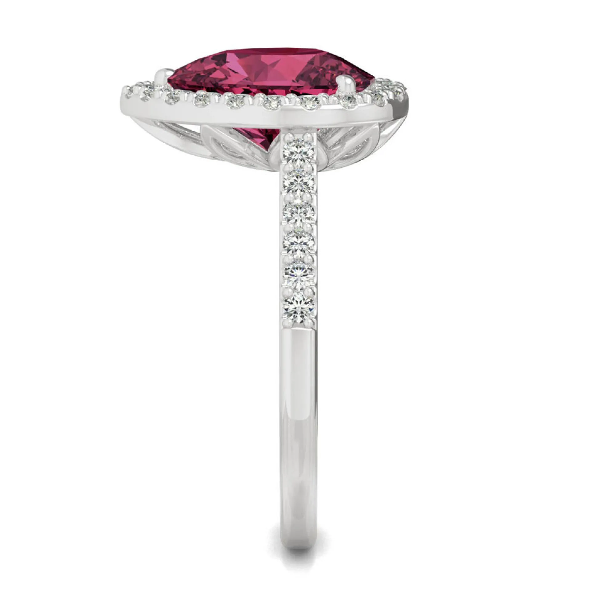 Pear-Shaped Lab Created Ruby & Moissanite Halo Ring In 14K White Gold