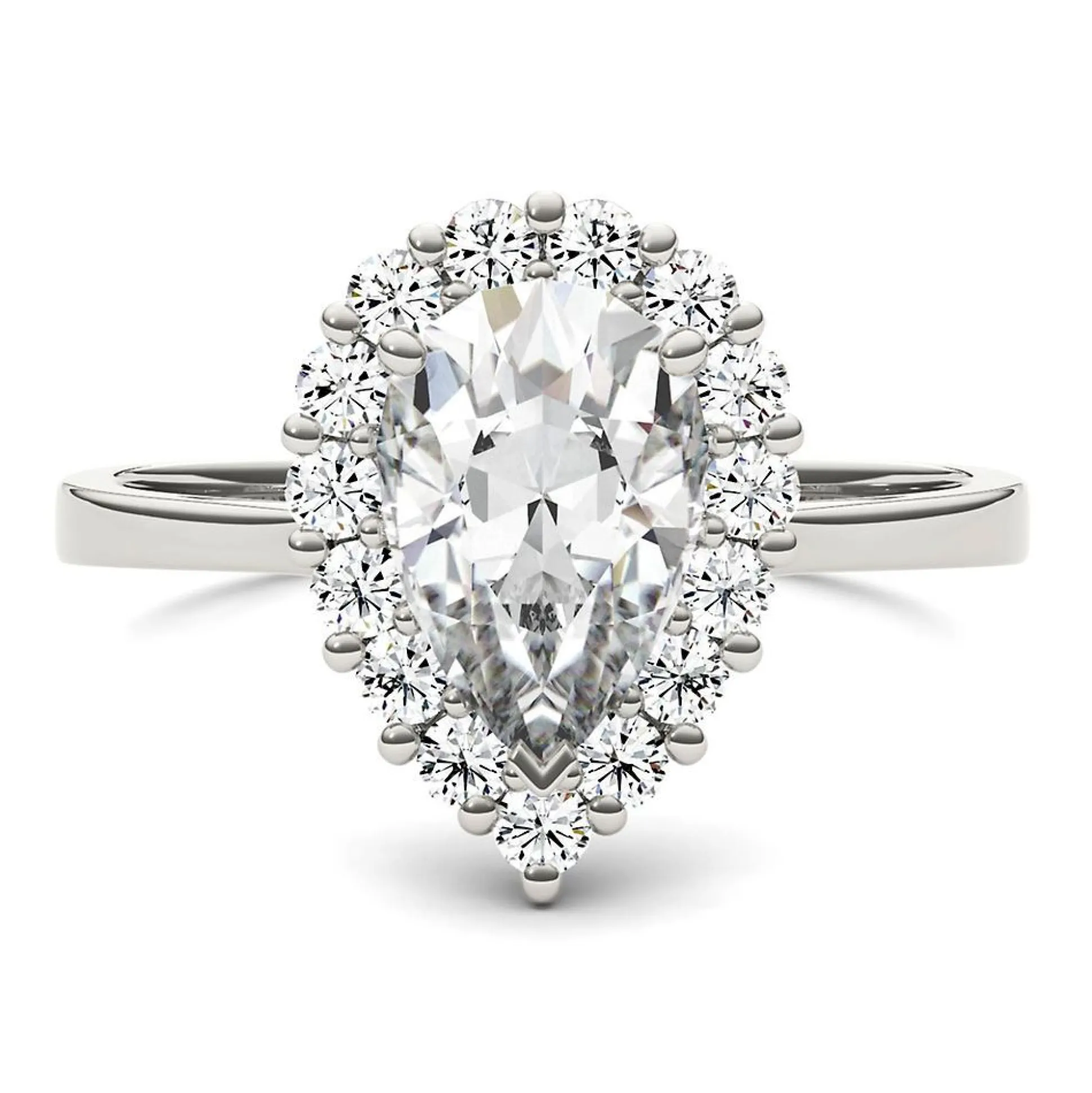 Pear-Shaped Moissanite Ring With Halo In 14K White Gold (1 7/8 Ct. Tw.)