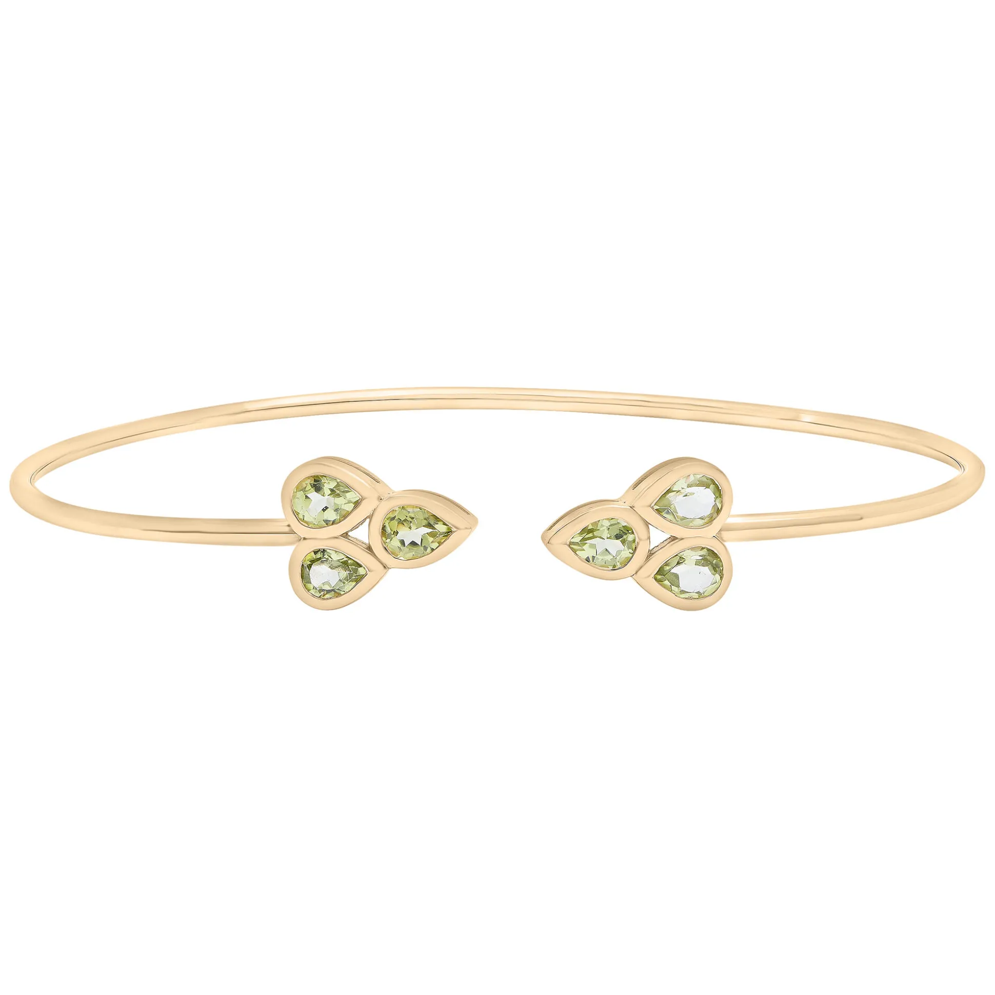 Peridot Open Circle Bangle Bracelet In 14K Yellow Gold