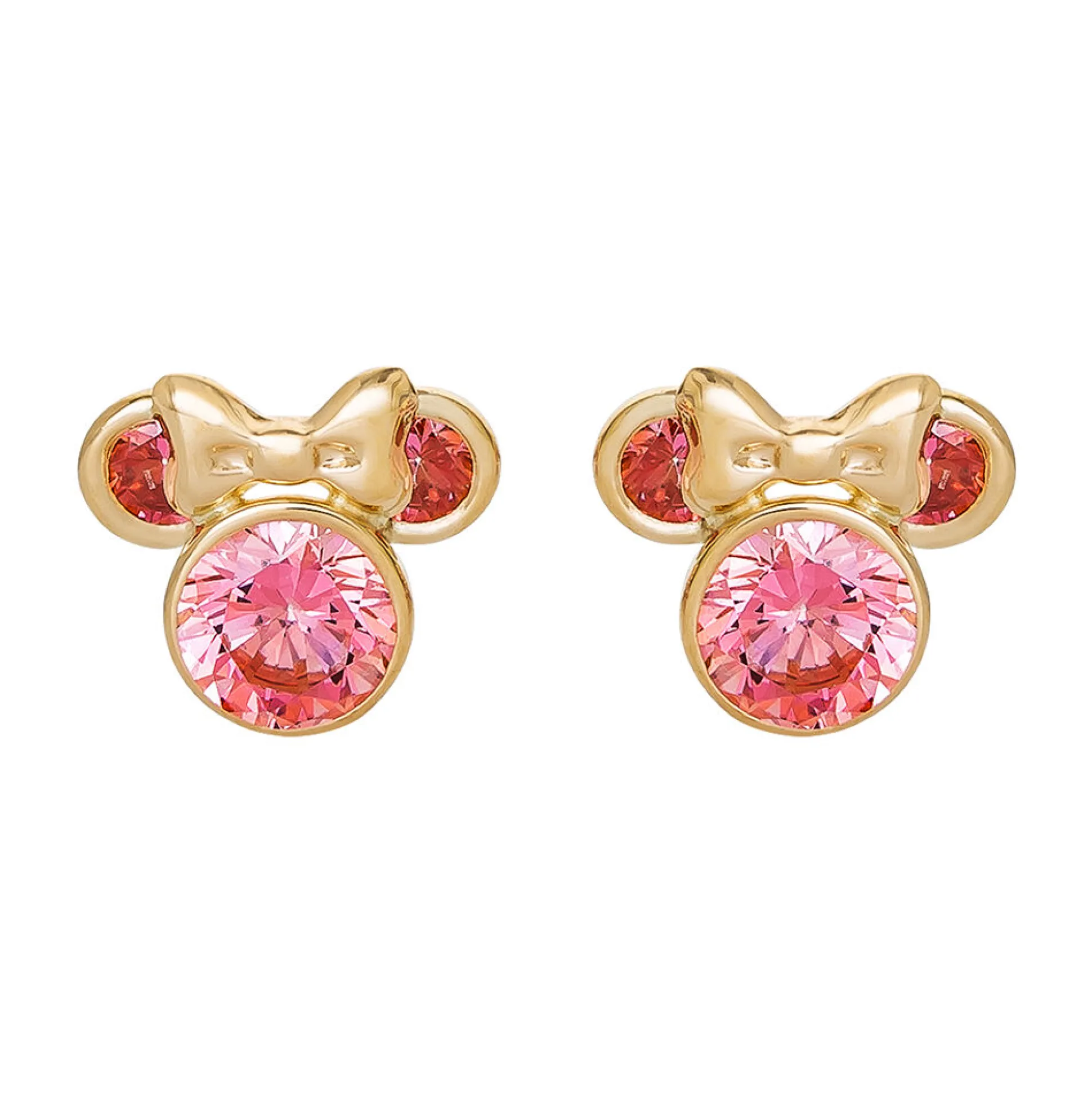 Pink Cubic Zirconia Minnie Mouse Earrings In 14K Yellow Gold