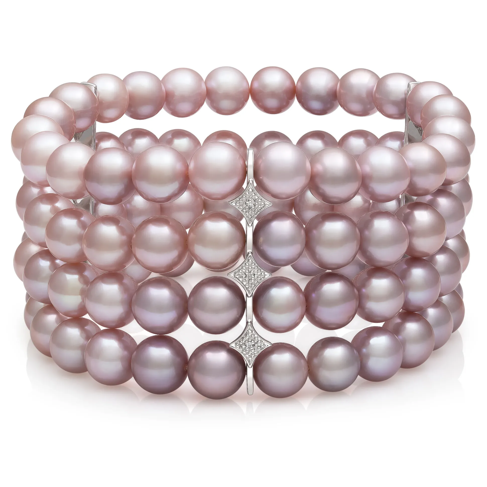 Pink Cultured Freshwater Pearl And Lab Created White Sapphire Bracelet In Sterling Silver