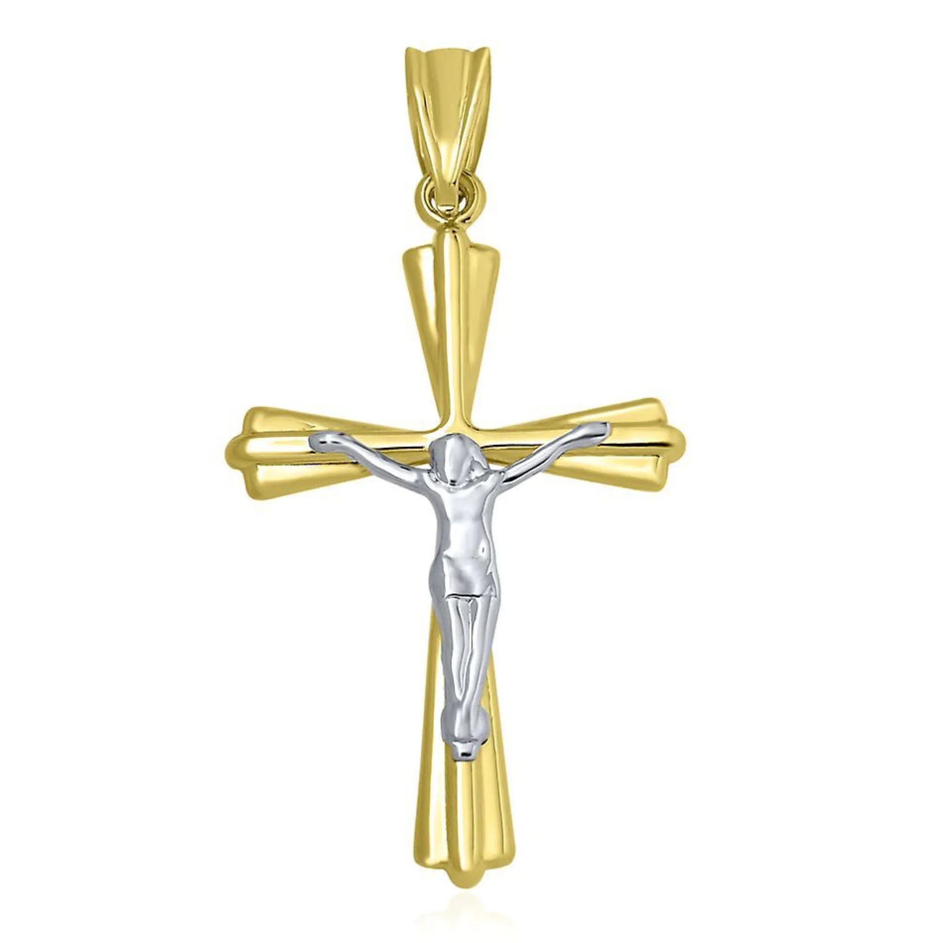 Polished Two-Tone Crucifix In 14K Gold
