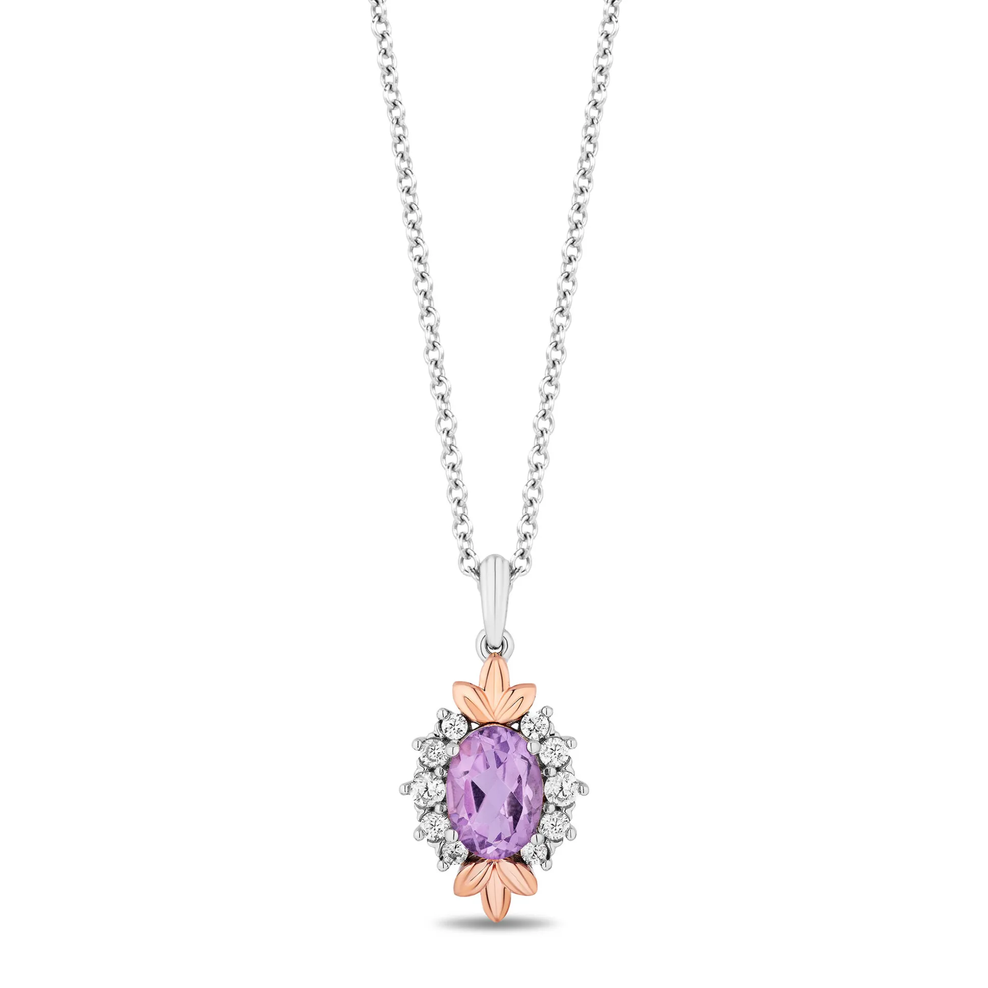 Rapunzel Rose De France And Diamond Pendant In Sterling Silver And 10K Rose Gold (1/5 Ct. Tw.)