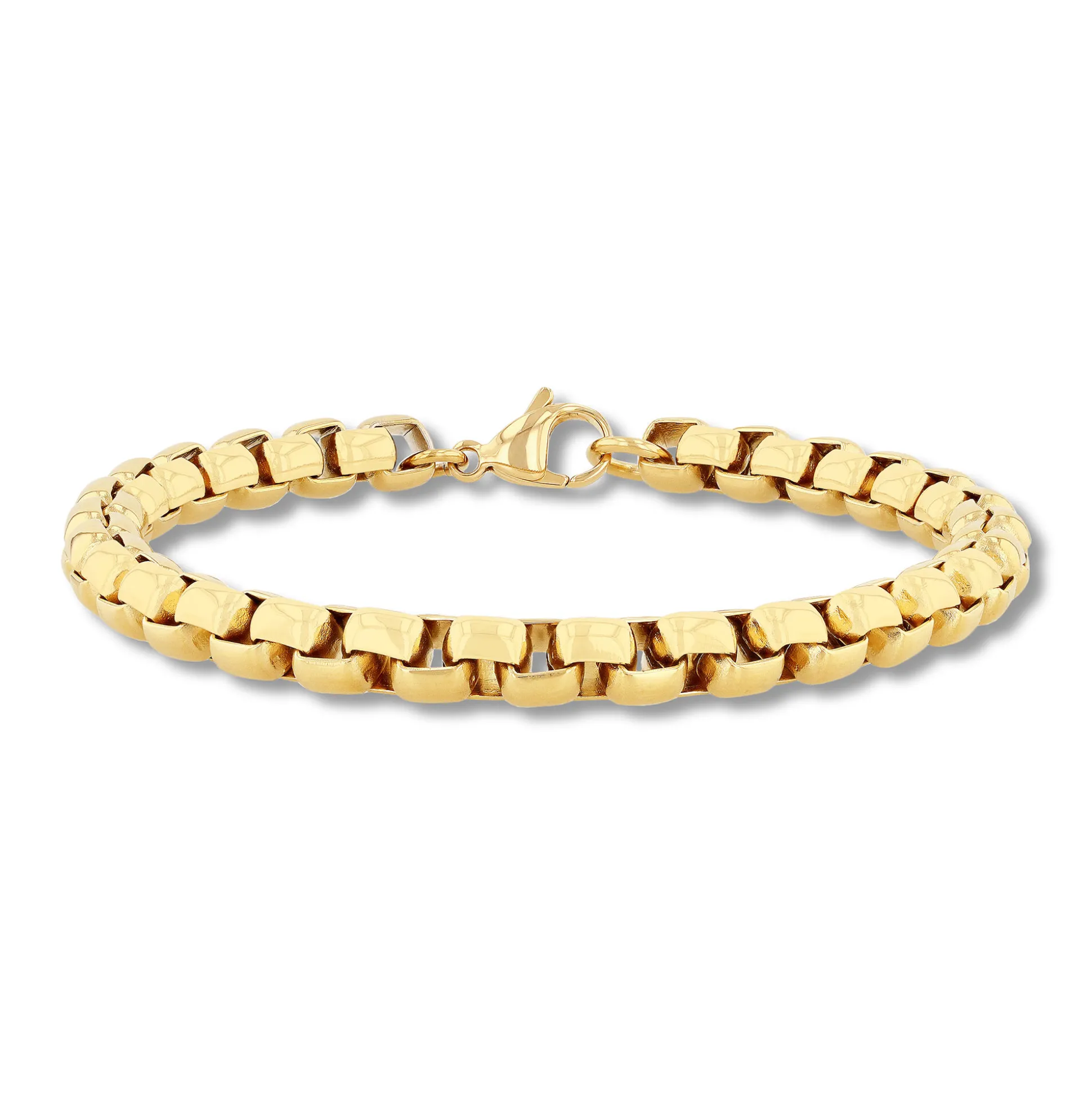 Round Box Link Bracelet In Yellow Gold Ion-Plated Stainless Steel, 6.5Mm, 9"