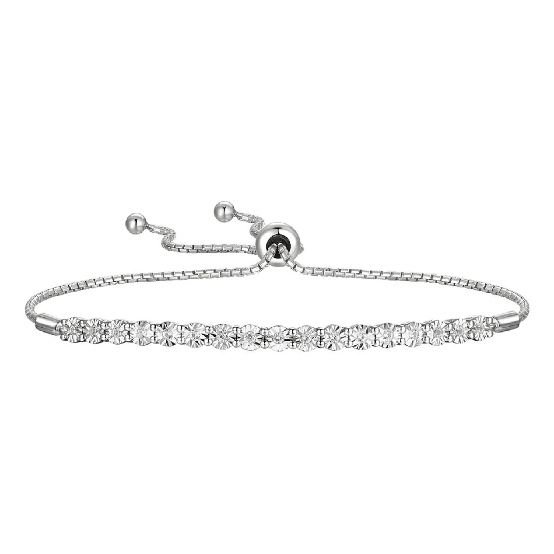 Round Diamond Bolo Bracelet In Sterling Silver