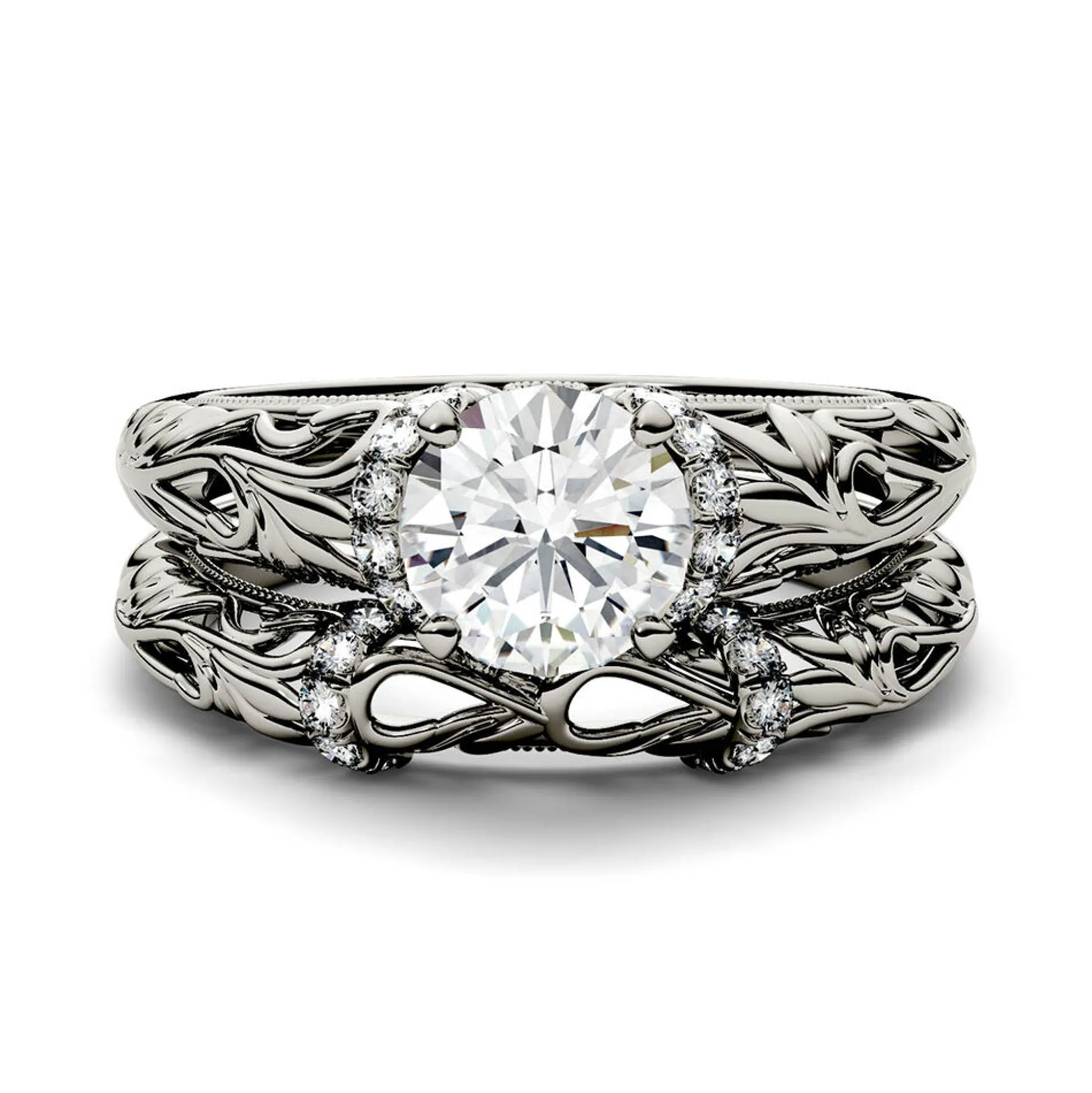 Round Moissanite Ring Set In 14K White Gold (1 1/4 Ct. Tw.)