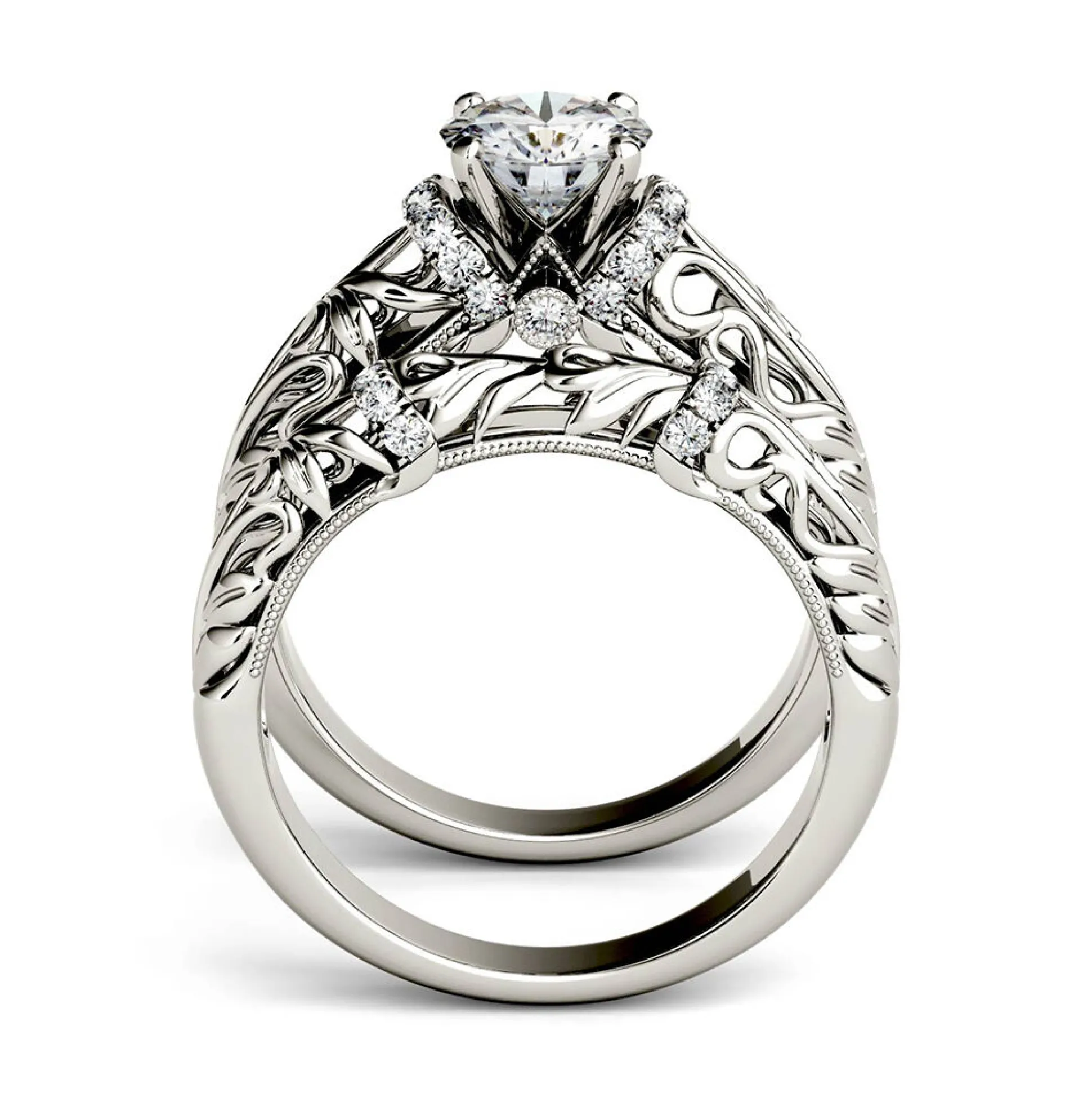Round Moissanite Ring Set In 14K White Gold (1 1/4 Ct. Tw.)