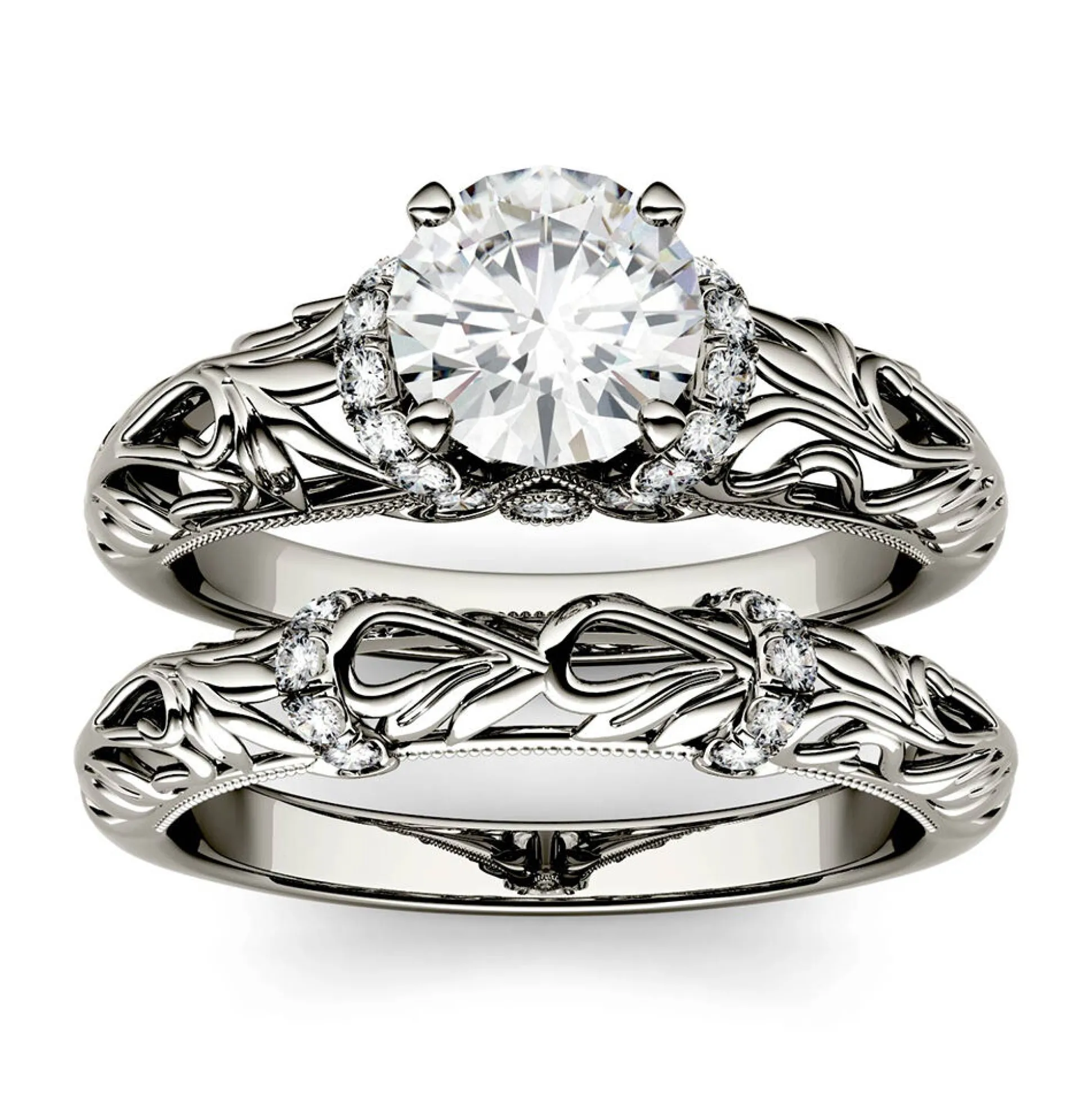 Round Moissanite Ring Set In 14K White Gold (1 1/4 Ct. Tw.)