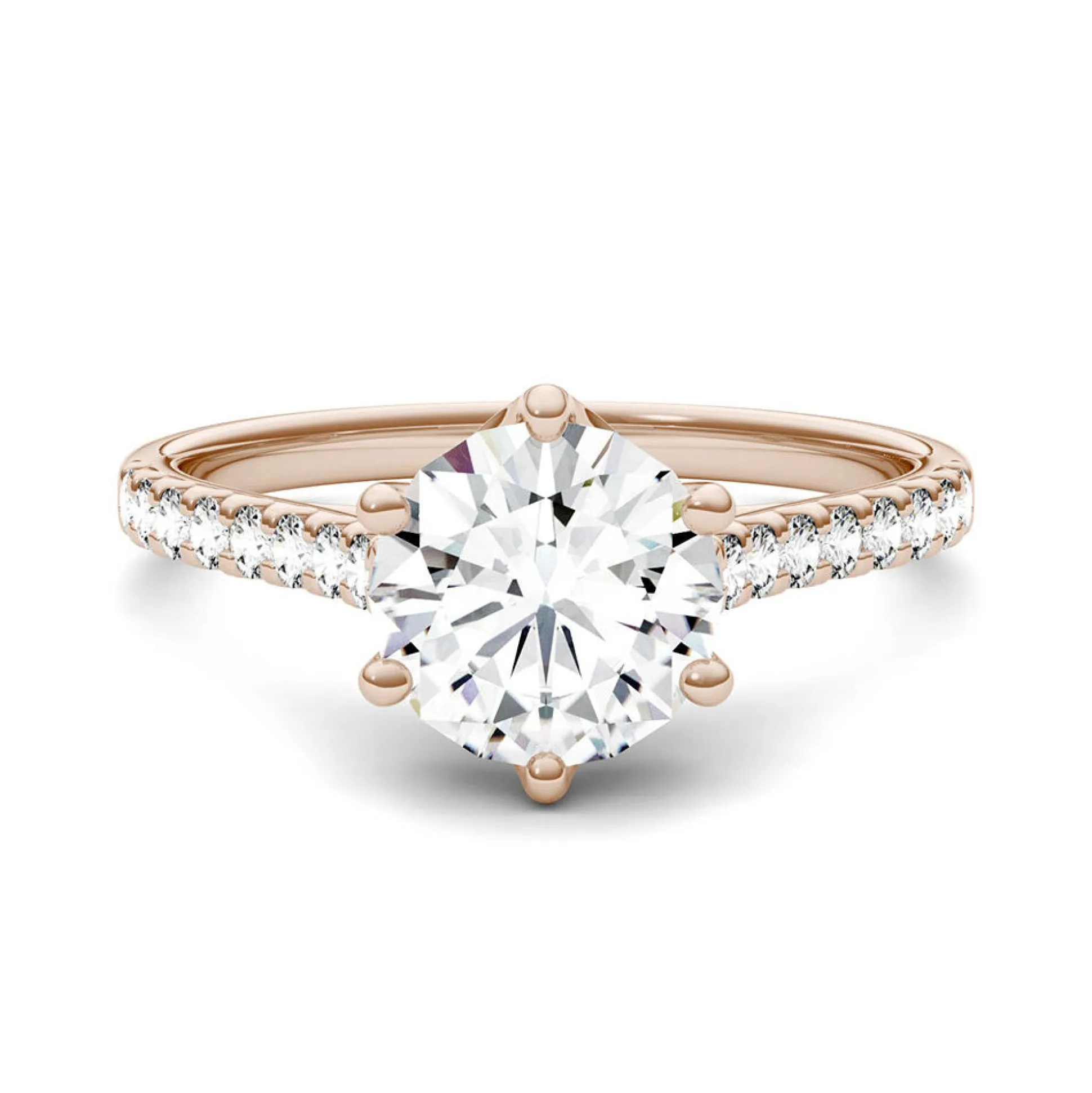 Round Moissanite Ring With Pave Band In 14K Rose Gold (1 3/4 Ct. Tw.)