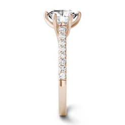 Round Moissanite Ring With Pave Band In 14K Rose Gold (1 3/4 Ct. Tw.)