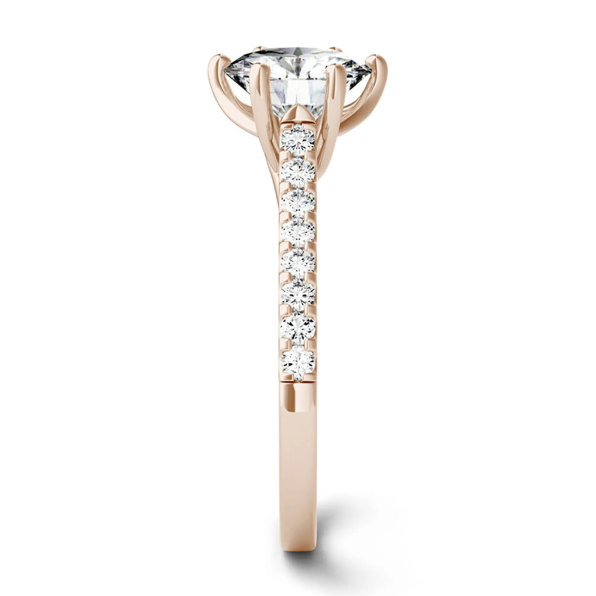 Round Moissanite Ring With Pave Band In 14K Rose Gold (1 3/4 Ct. Tw.)