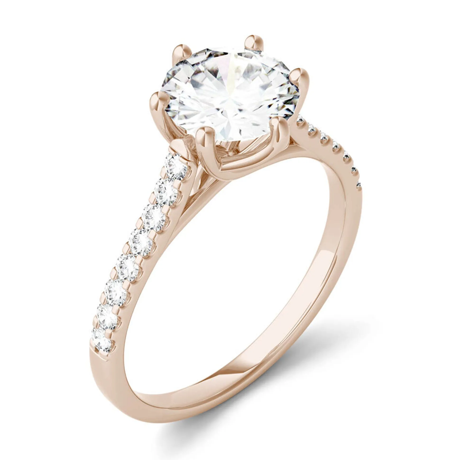Round Moissanite Ring With Pave Band In 14K Rose Gold (1 3/4 Ct. Tw.)