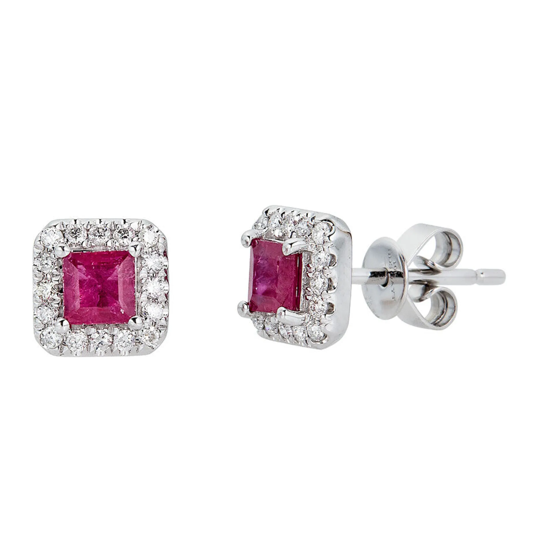 Ruby & 1/7 Ct. Tw. Diamond Stud Earrings In 10K White Gold