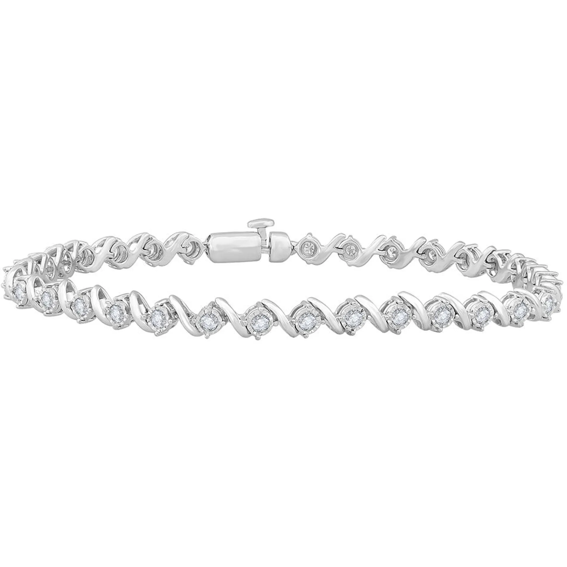S-Link Tennis Bracelet With Diamond Illusion Settings In 10K White Gold (1 Ct. Tw.)