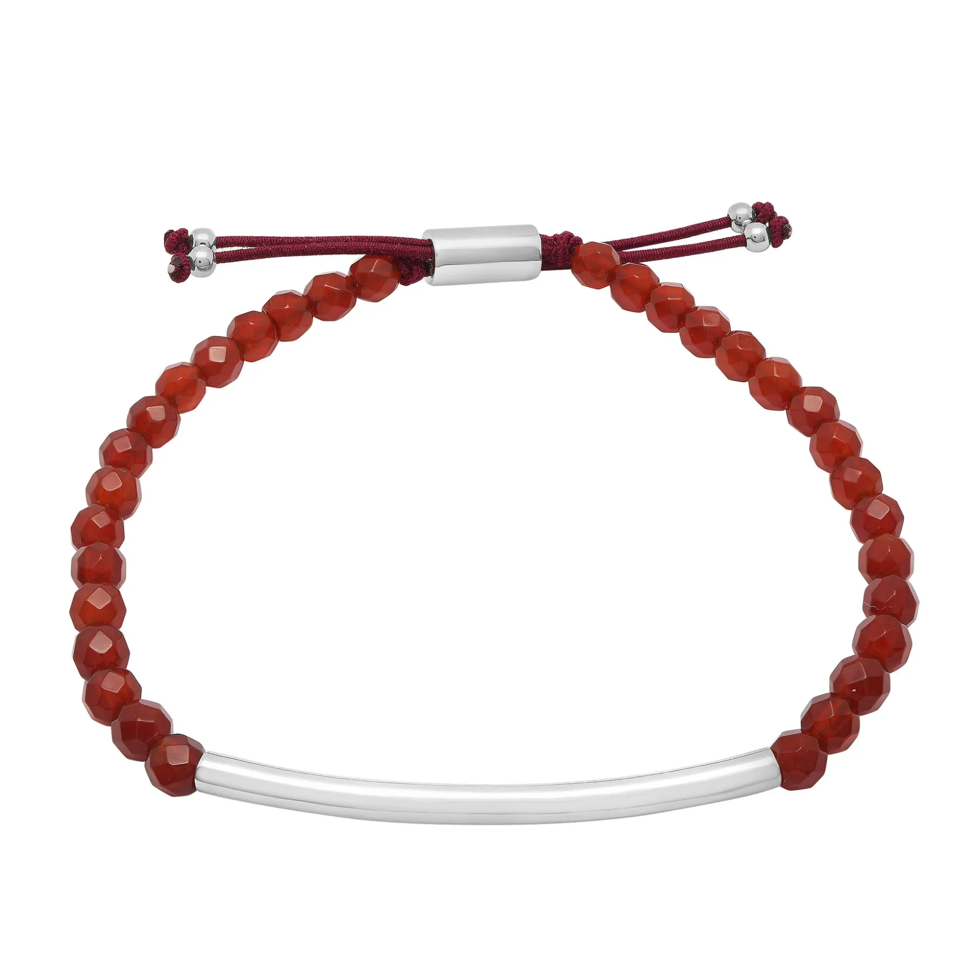 Sterling Silver Bar And Red Jasper Bead Bracelet With Adjustable Cord, 8.5"