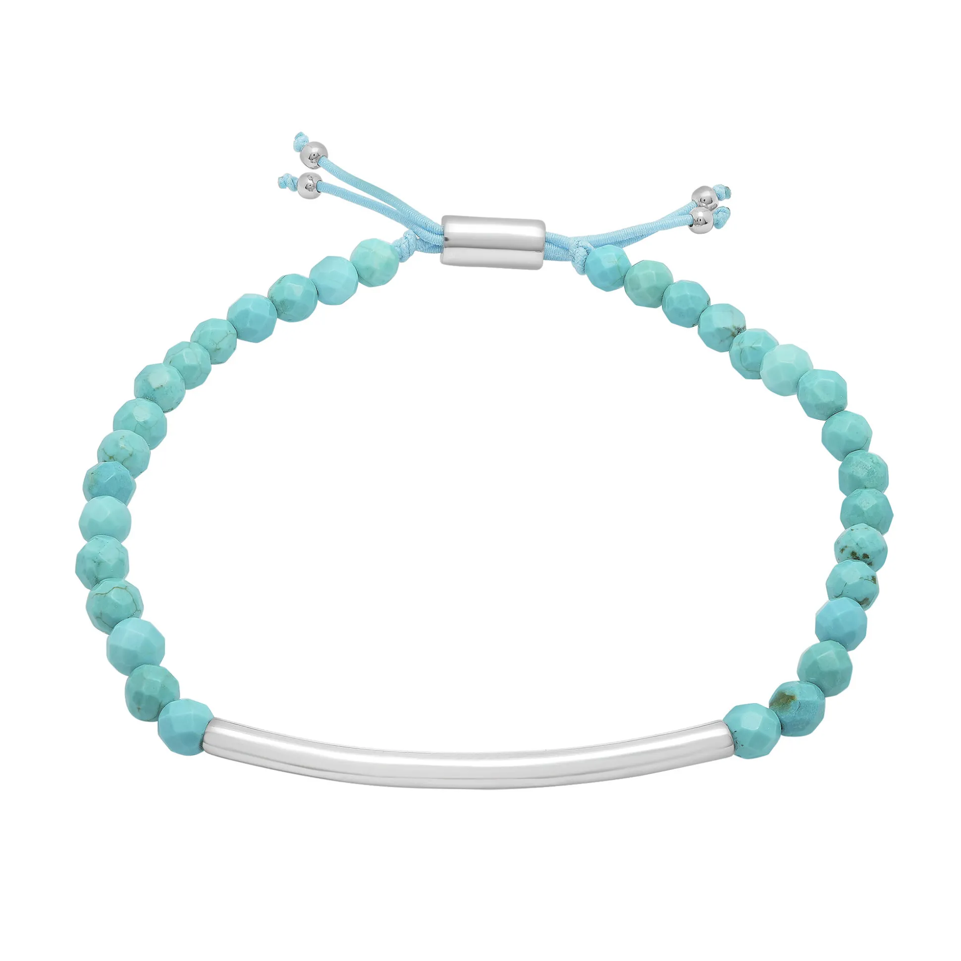 Sterling Silver Bar And Turquoise Bead Bracelet With Adjustable Cord, 8.5"