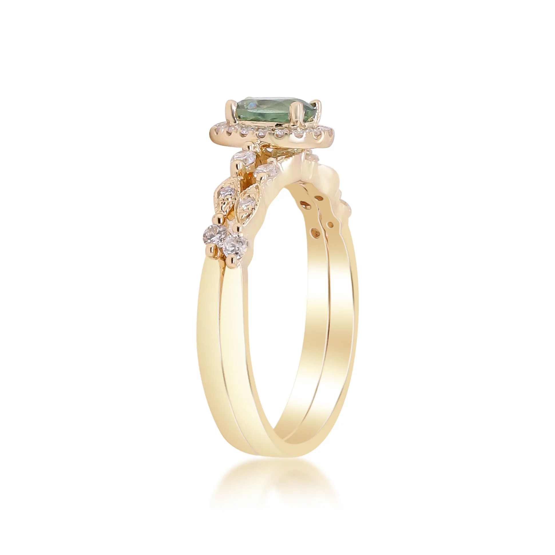 Teal Sapphire And Diamond Engagement Ring Set In 14K Yellow Gold (1/3 Ct. Tw.)